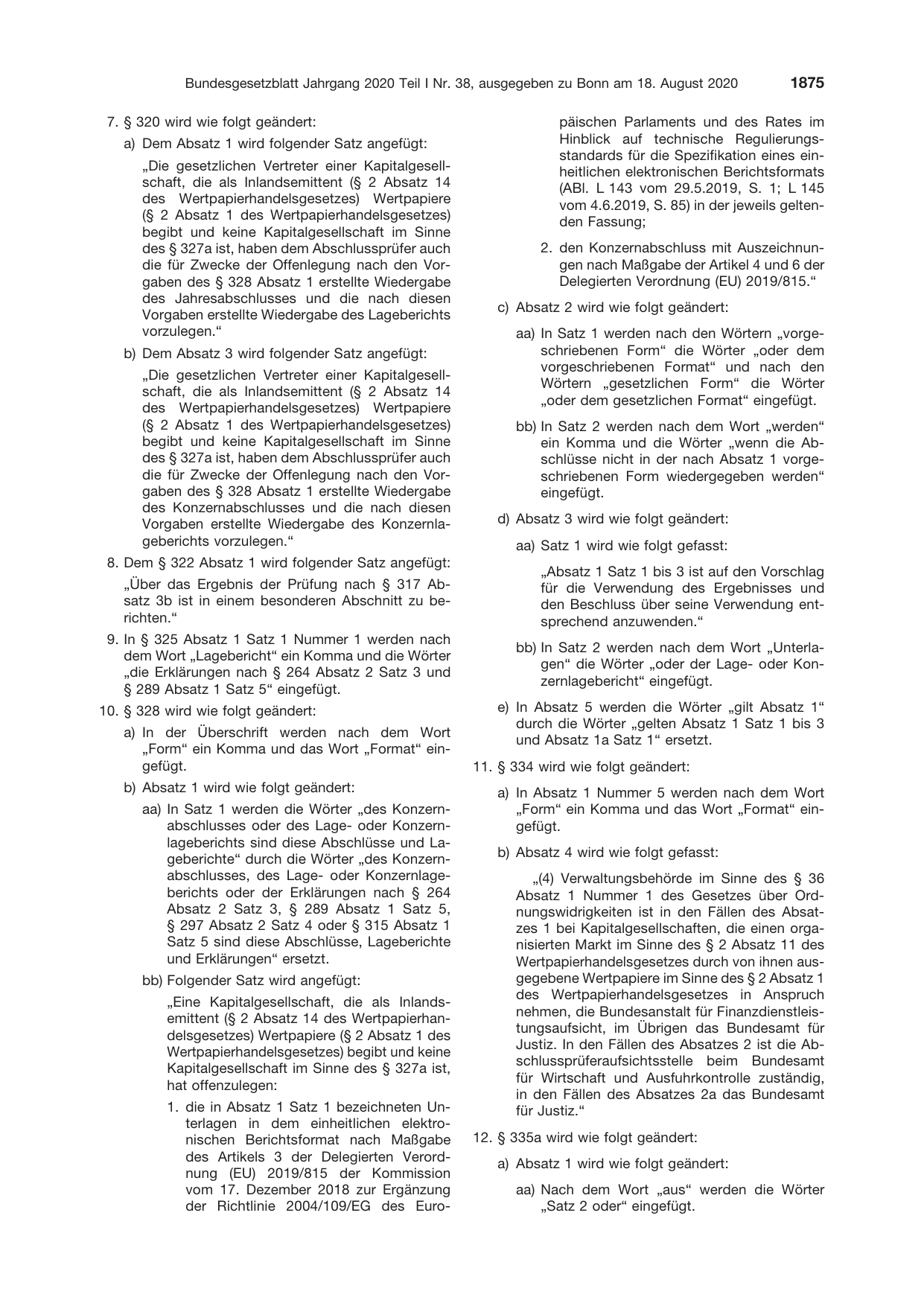 BGBl. 2020, Seite 1875 — Originalseite als Abbildung