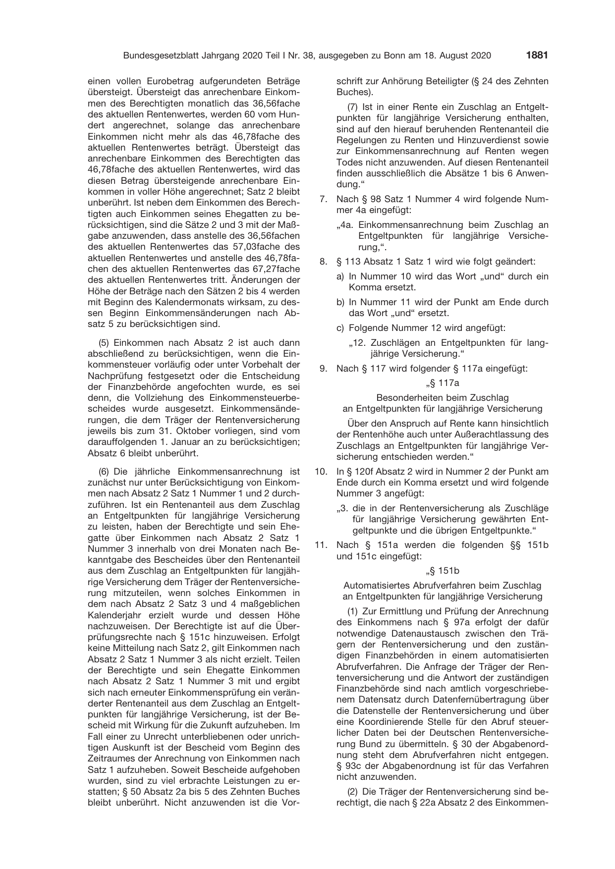 BGBl. 2020, Seite 1881 — Originalseite als Abbildung
