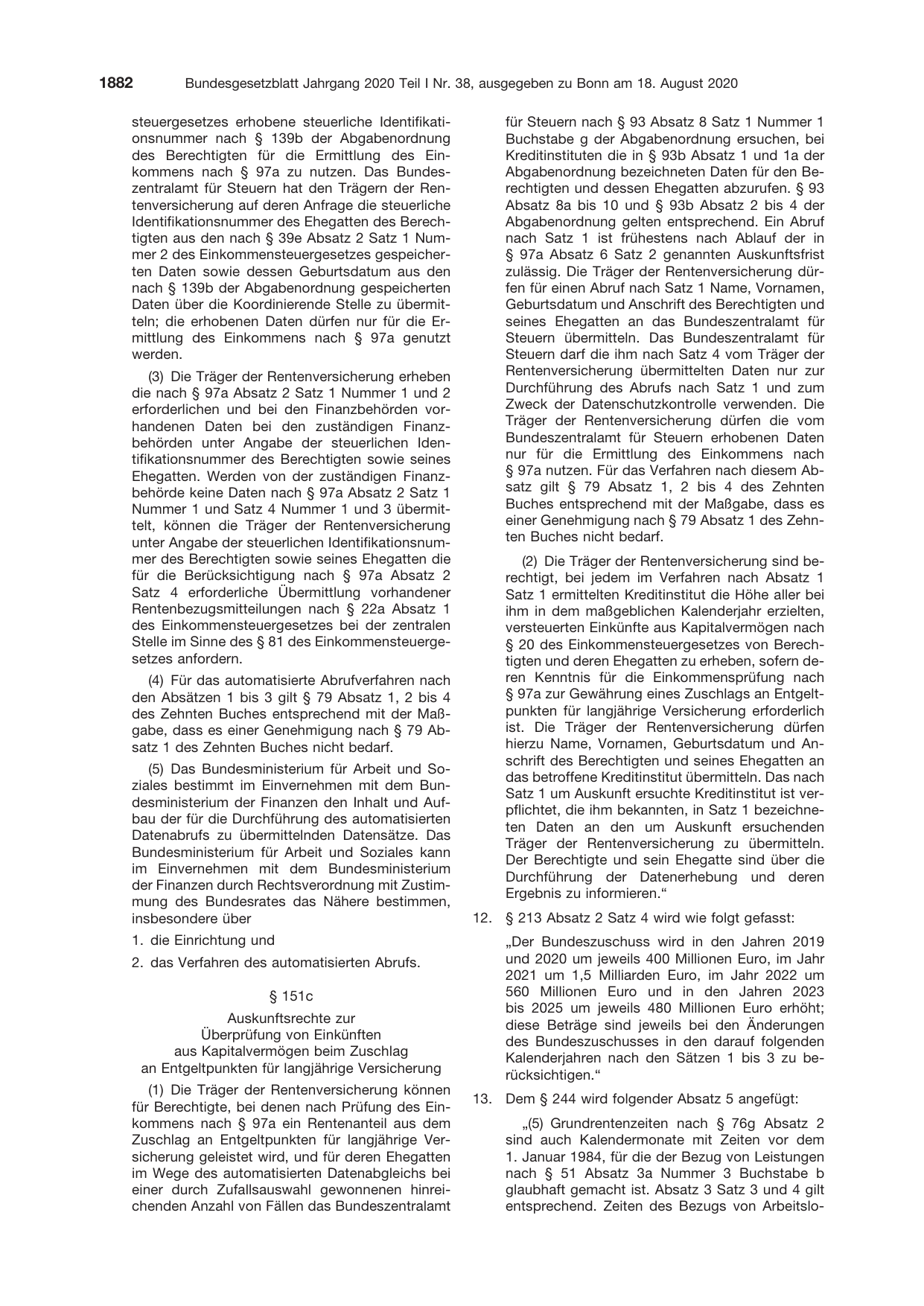 BGBl. 2020, Seite 1882 — Originalseite als Abbildung