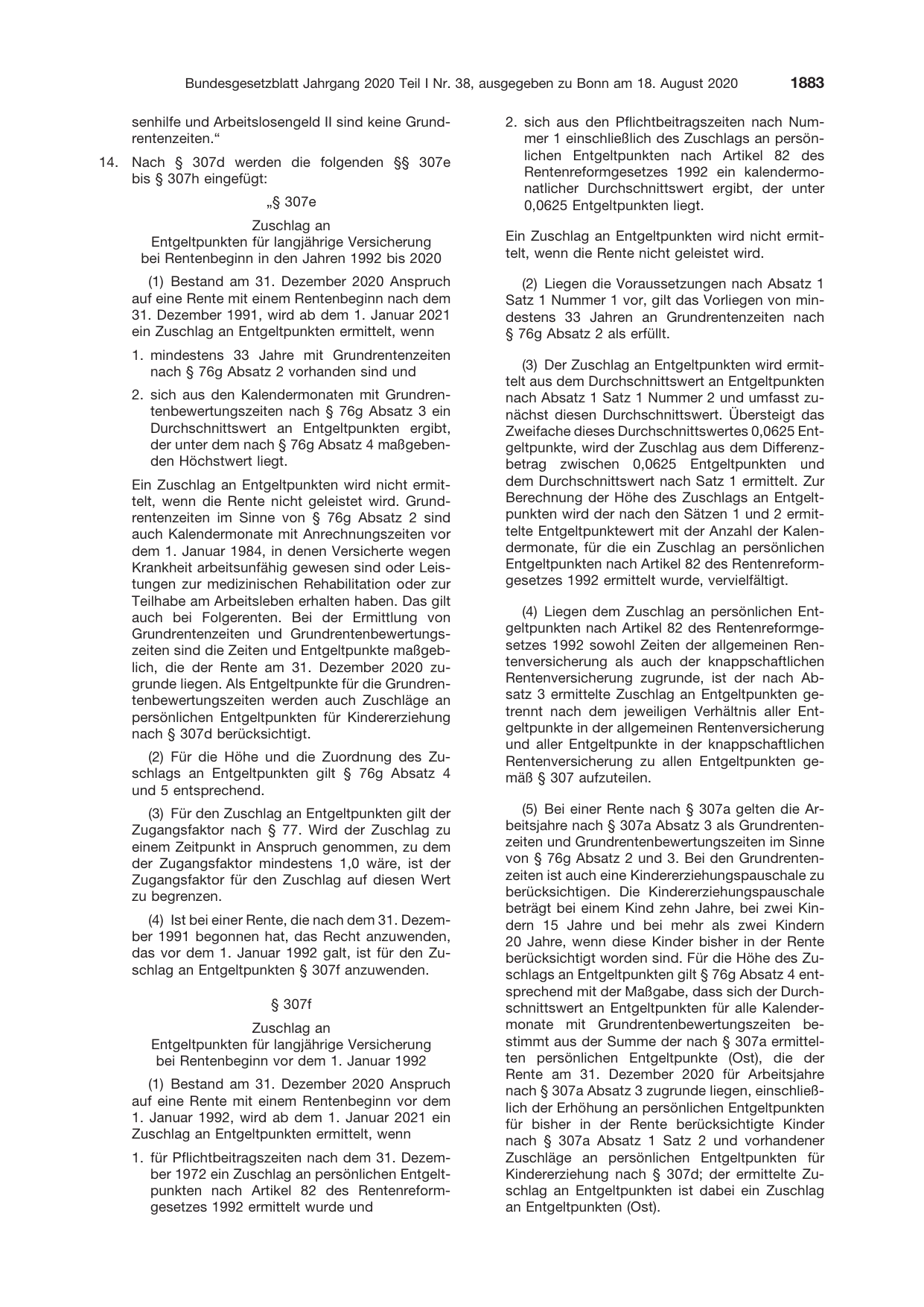 BGBl. 2020, Seite 1883 — Originalseite als Abbildung