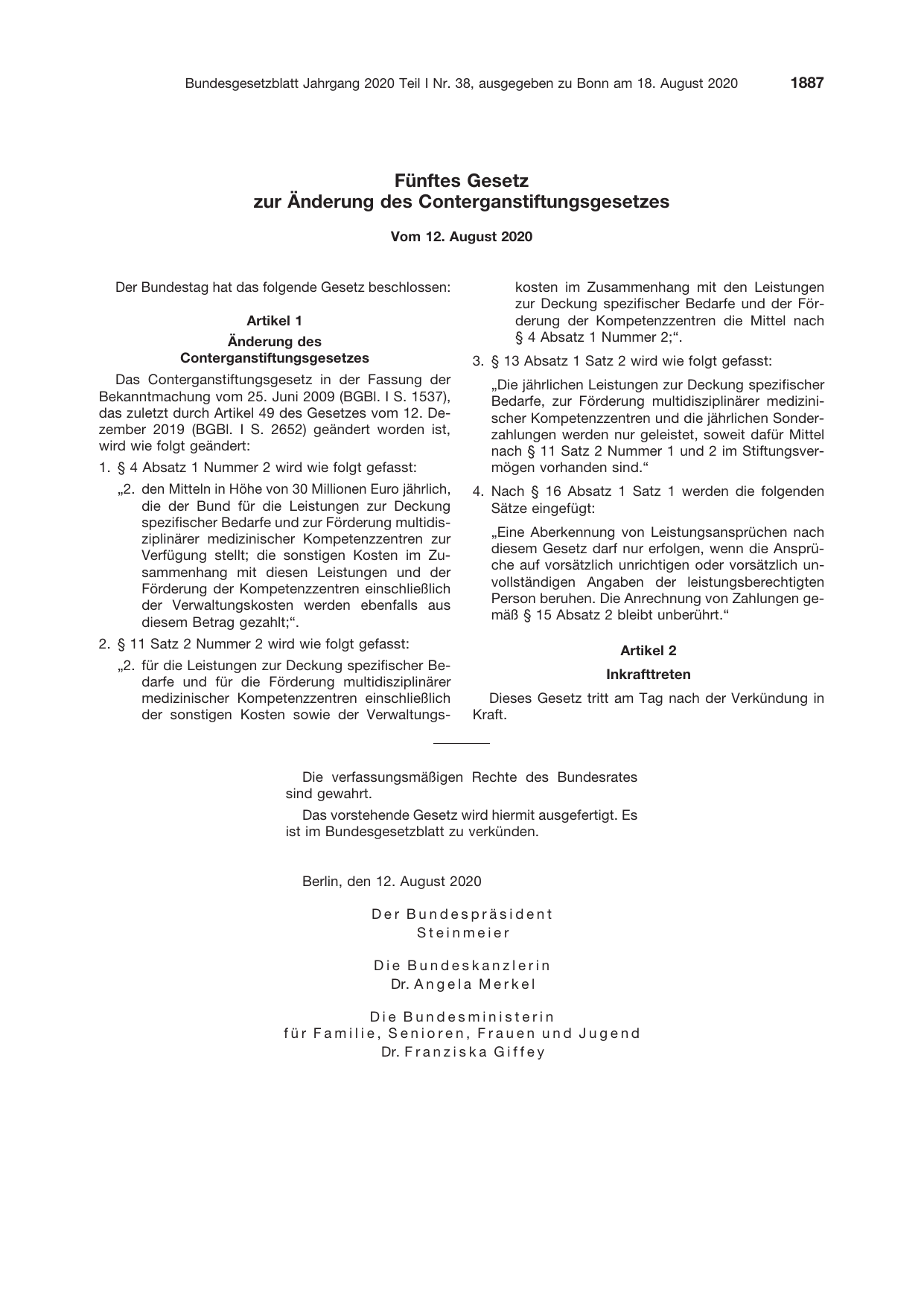 BGBl. 2020, Seite 1887 — Originalseite als Abbildung