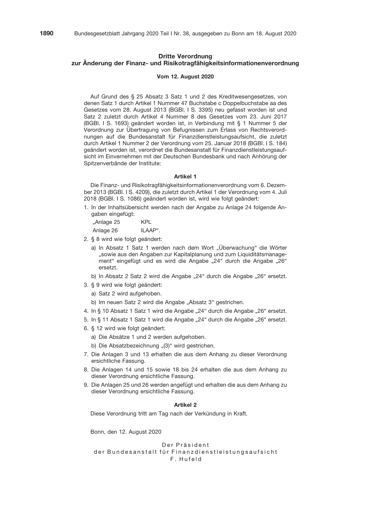 BGBl. 2020, Seite 1890 — Originalseite als Abbildung