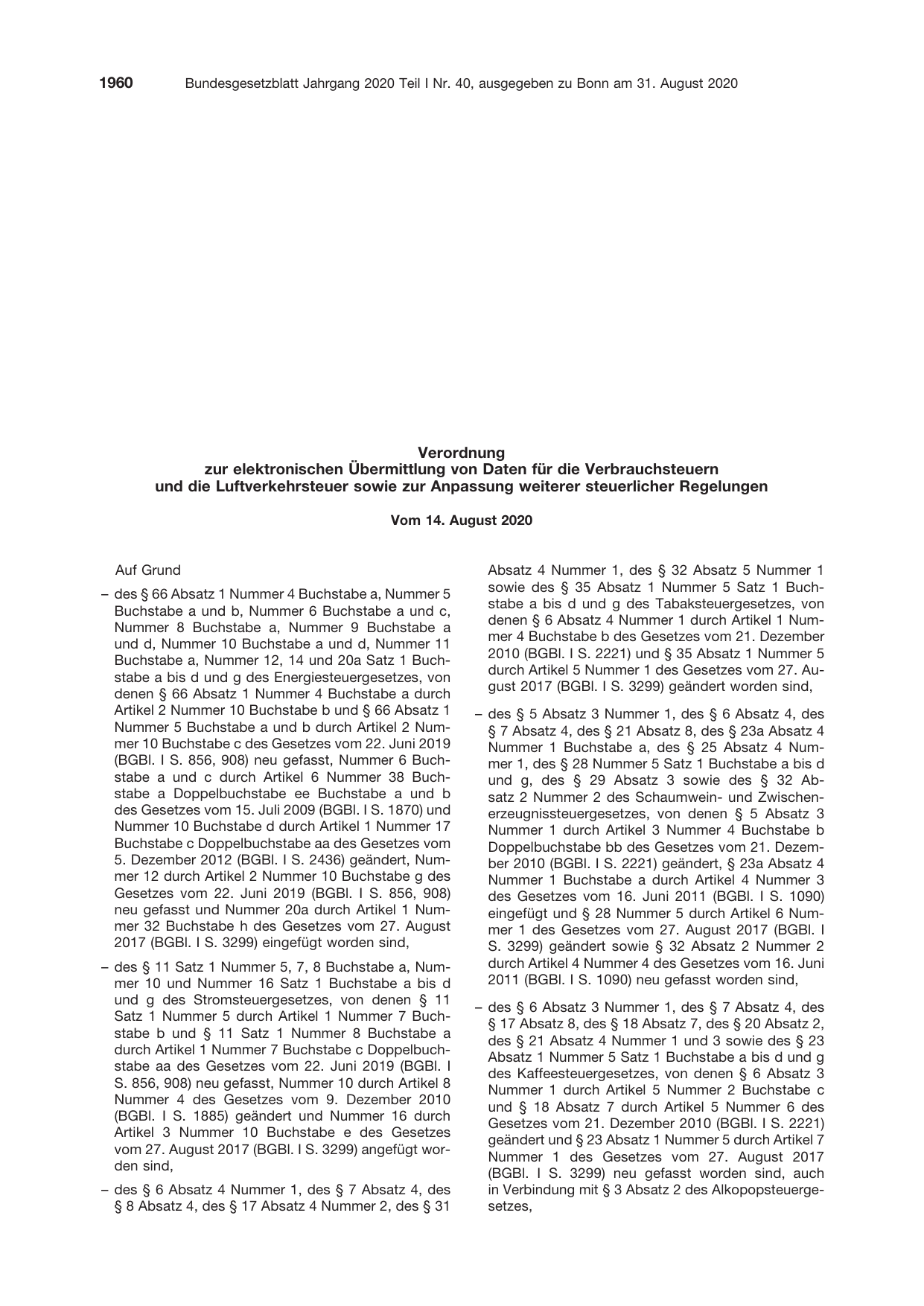 BGBl. 2020, Seite 1960 — Originalseite als Abbildung