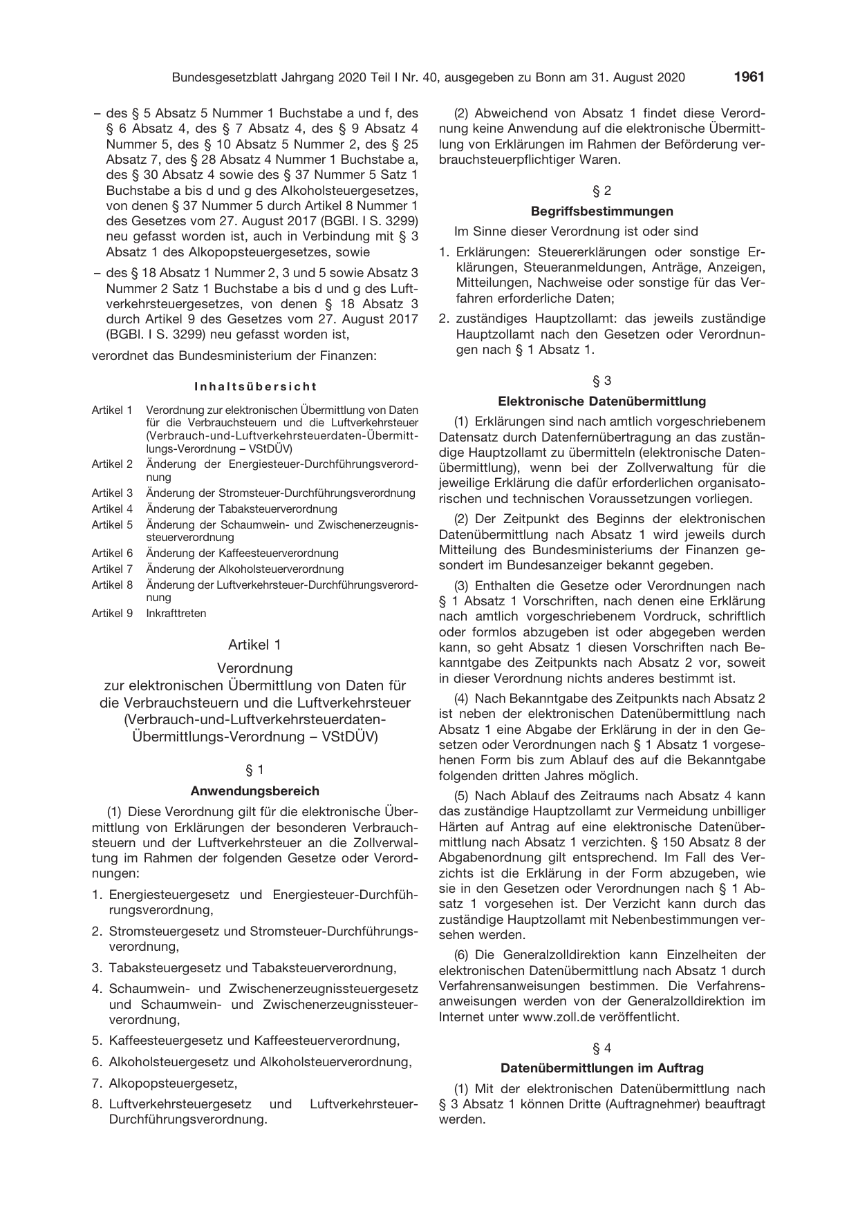 BGBl. 2020, Seite 1961 — Originalseite als Abbildung