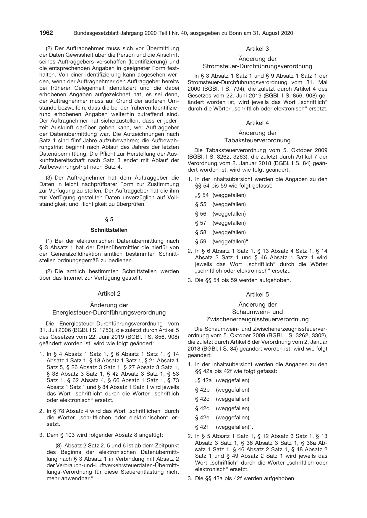 BGBl. 2020, Seite 1962 — Originalseite als Abbildung