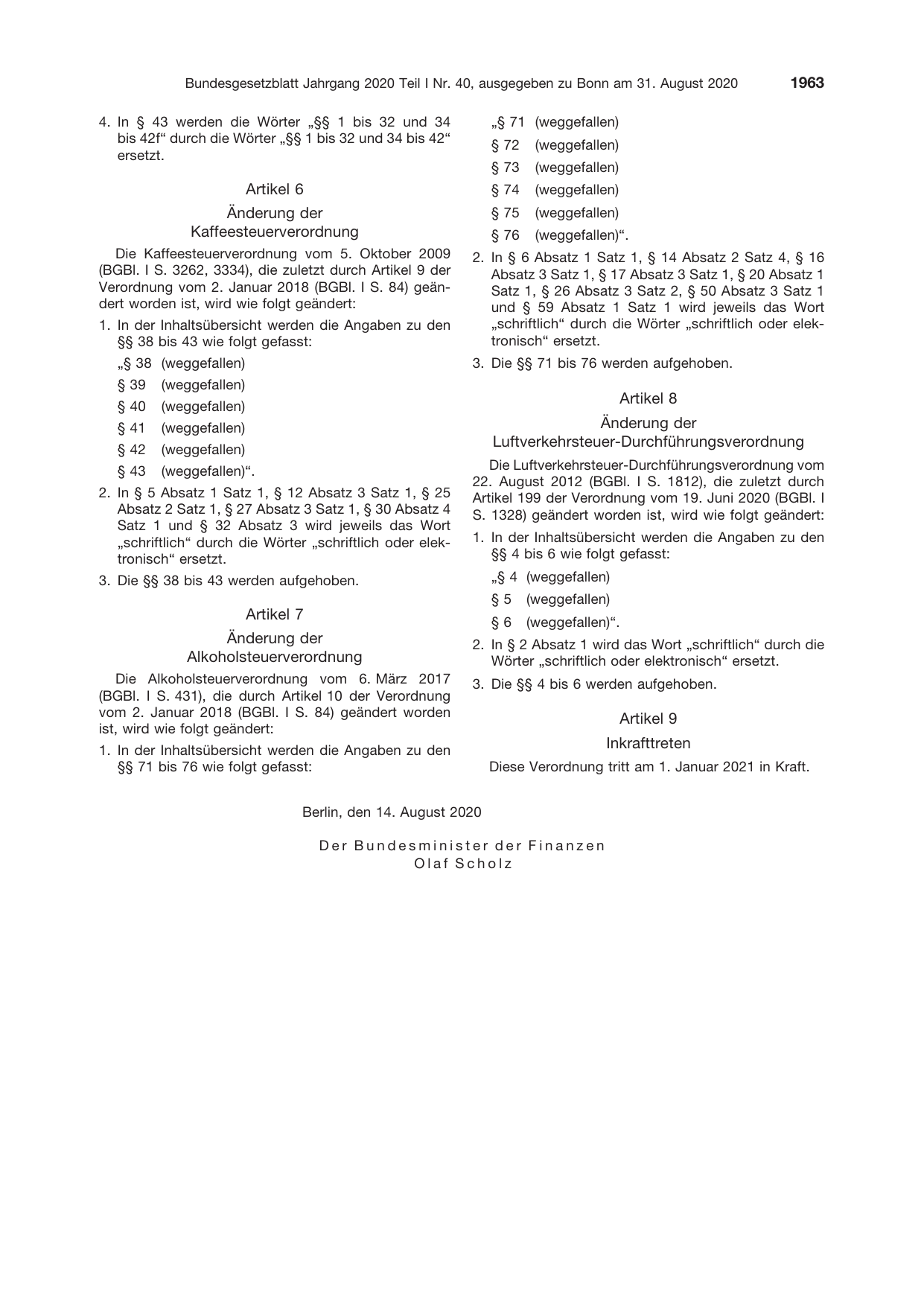 BGBl. 2020, Seite 1963 — Originalseite als Abbildung