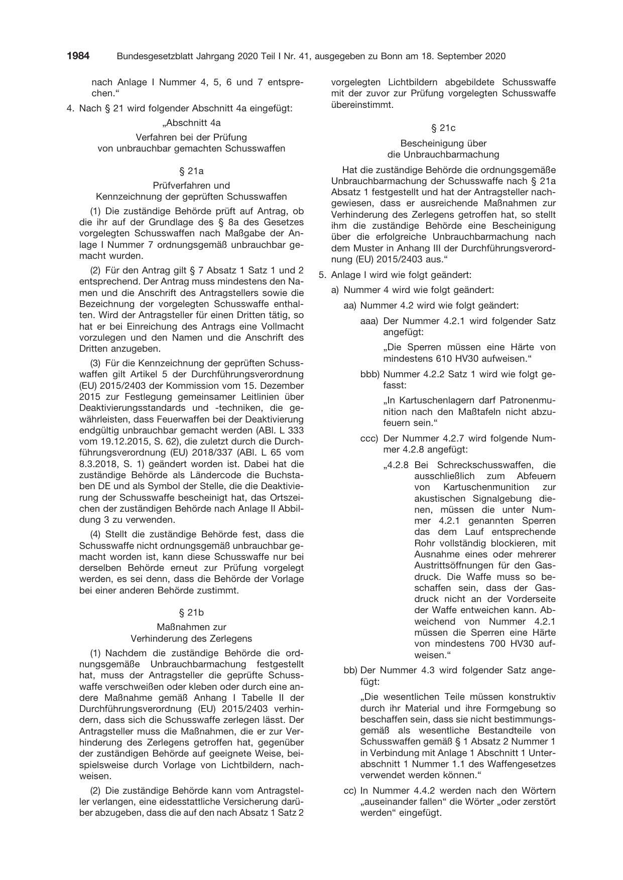 BGBl. 2020, Seite 1984 — Originalseite als Abbildung