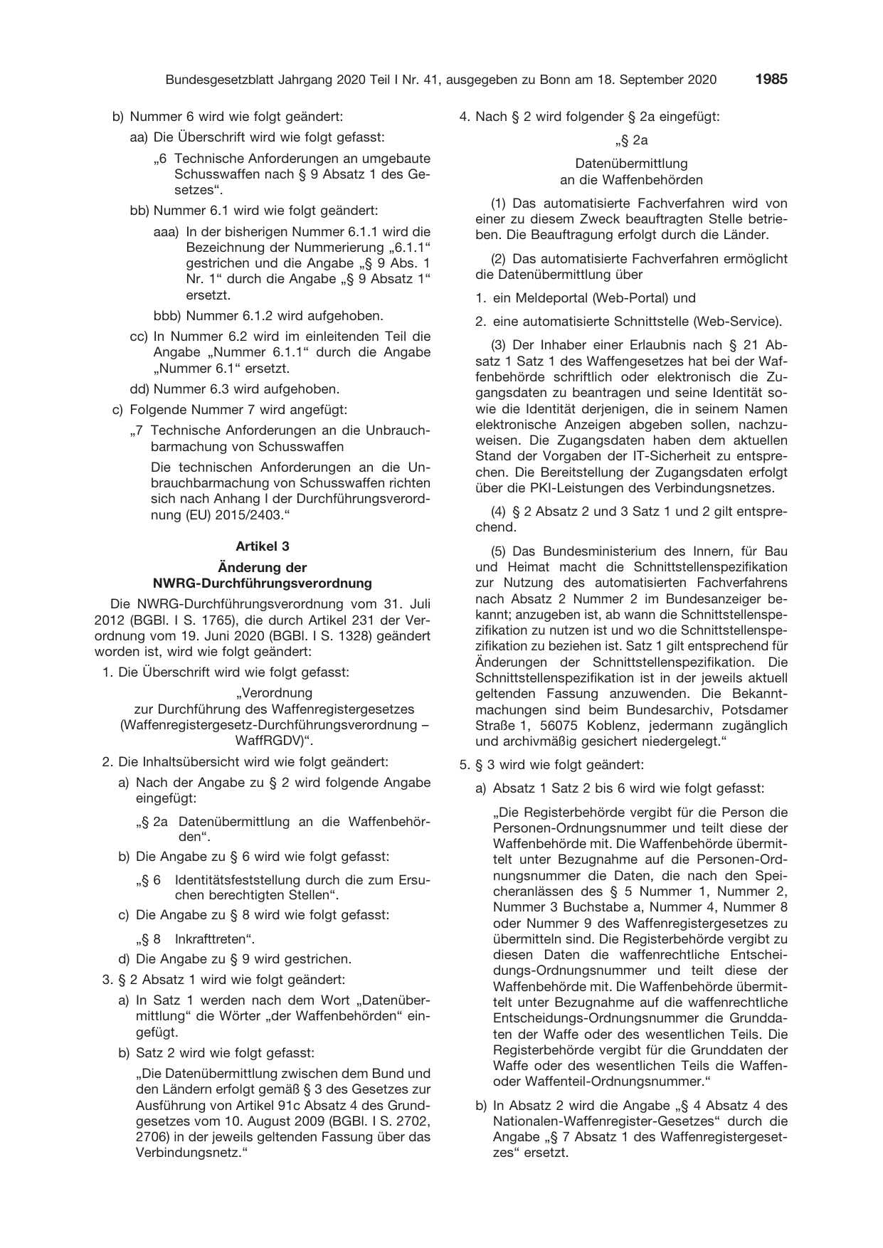 BGBl. 2020, Seite 1985 — Originalseite als Abbildung