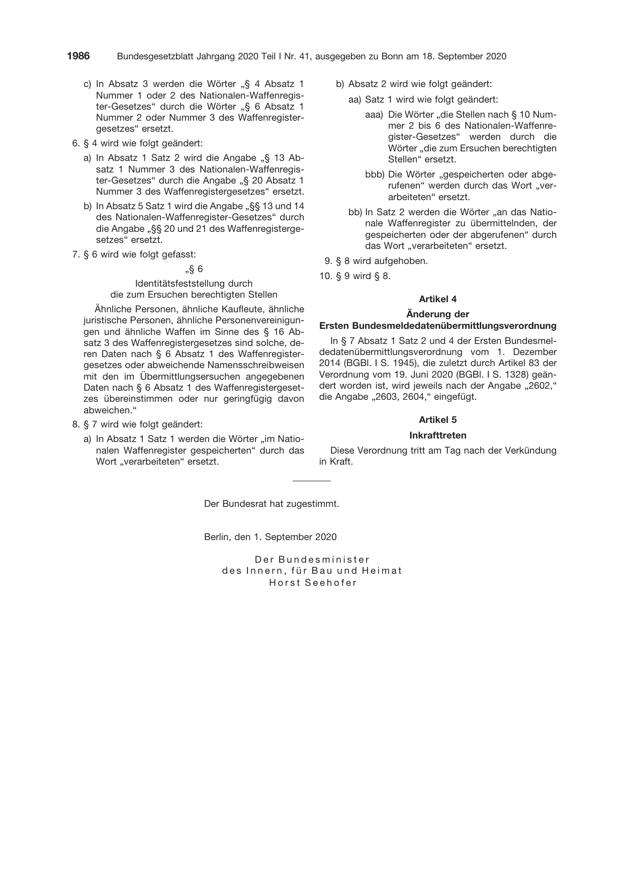 BGBl. 2020, Seite 1986 — Originalseite als Abbildung