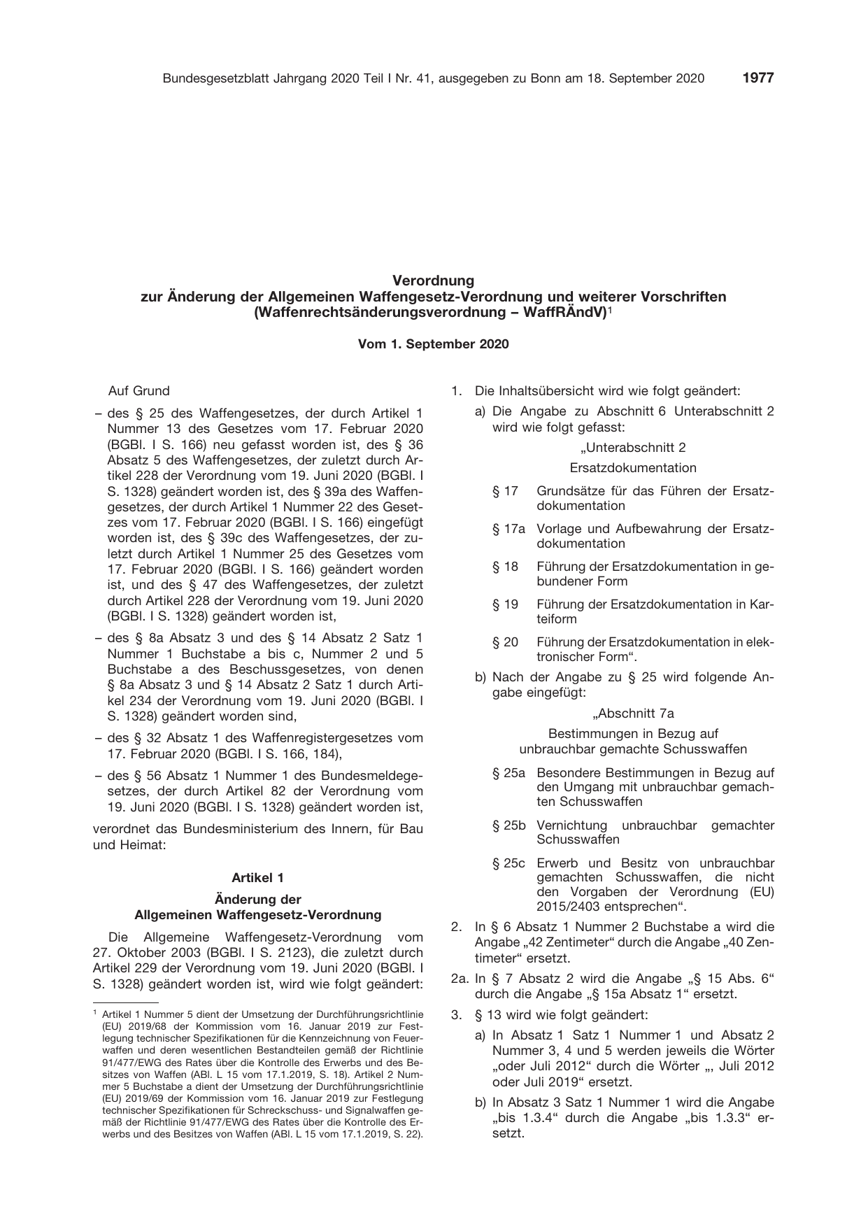 BGBl. 2020, Seite 1977 — Originalseite als Abbildung