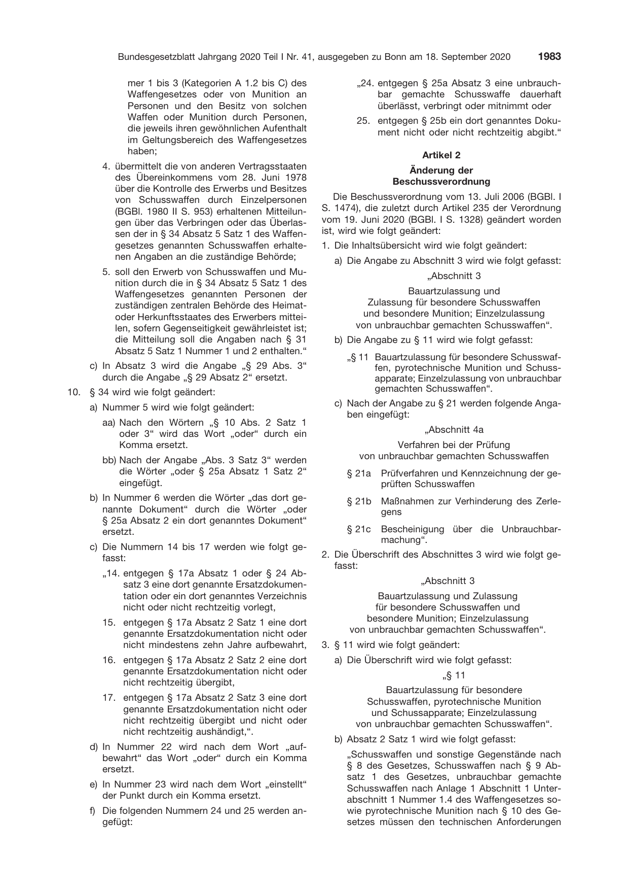 BGBl. 2020, Seite 1983 — Originalseite als Abbildung