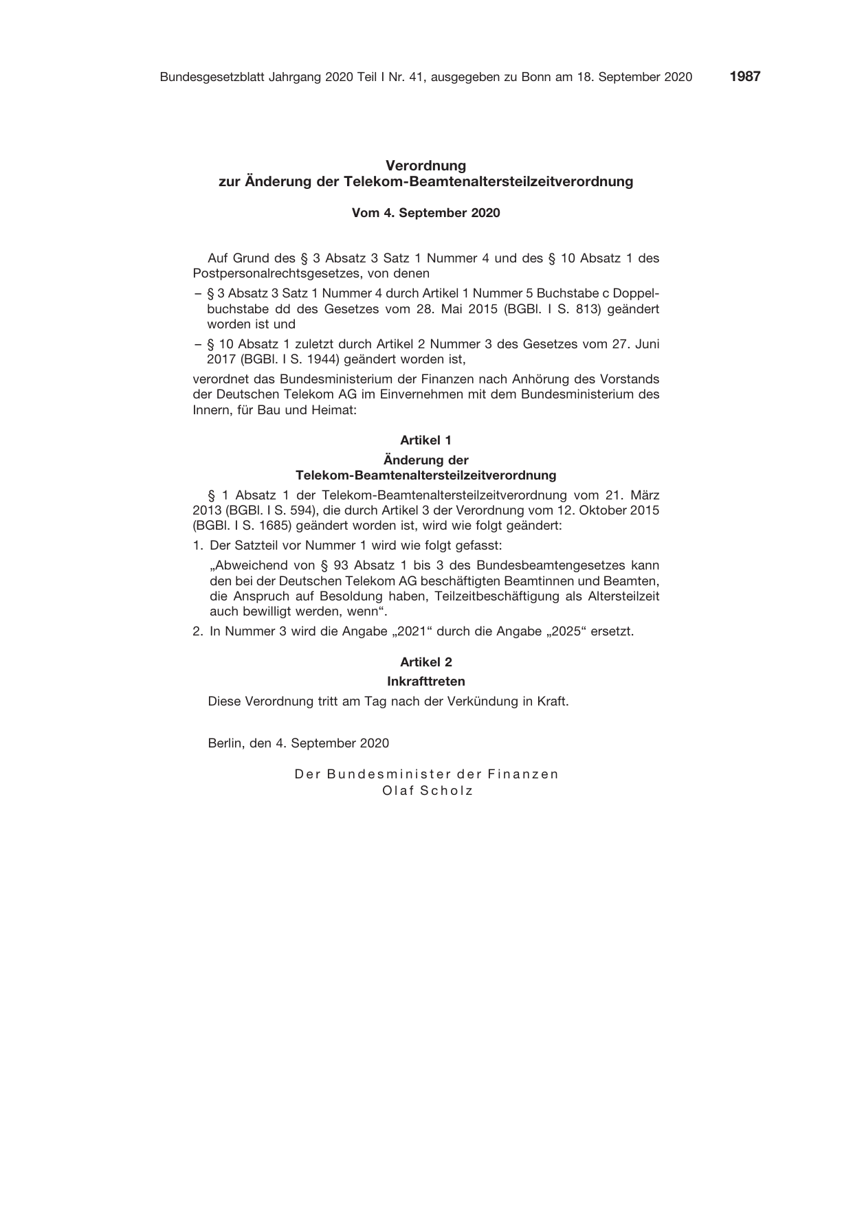 BGBl. 2020, Seite 1987 — Originalseite als Abbildung