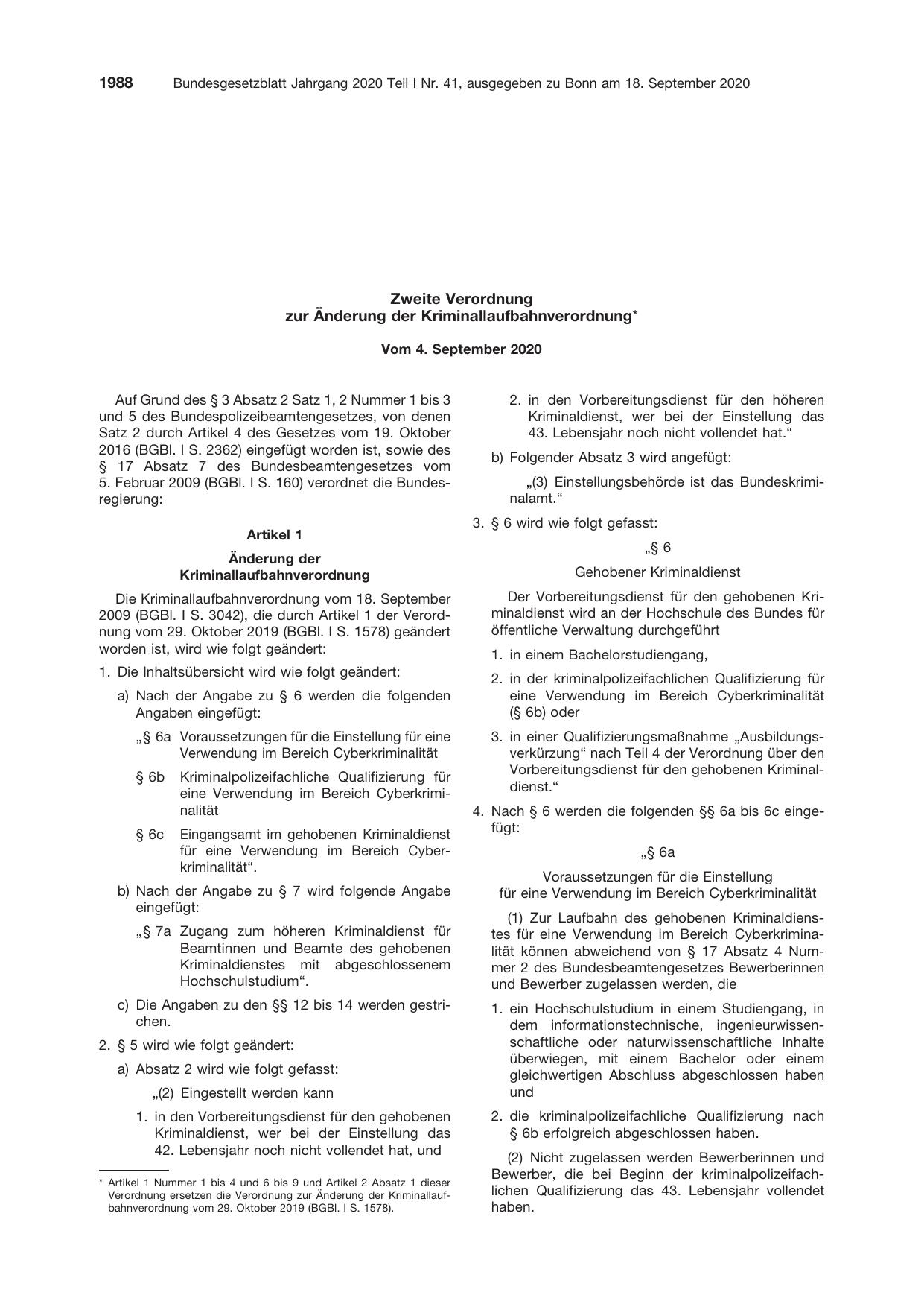 BGBl. 2020, Seite 1988 — Originalseite als Abbildung