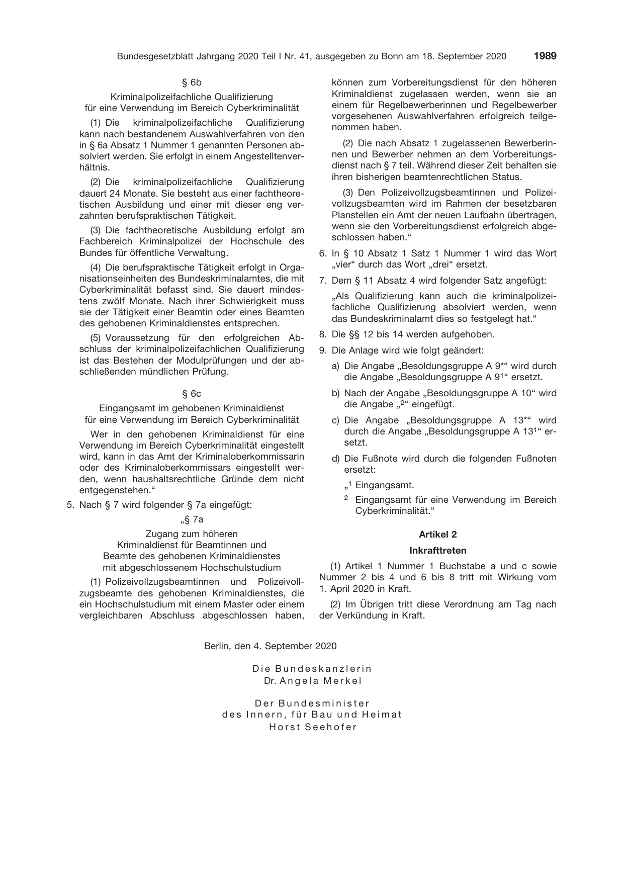 BGBl. 2020, Seite 1989 — Originalseite als Abbildung