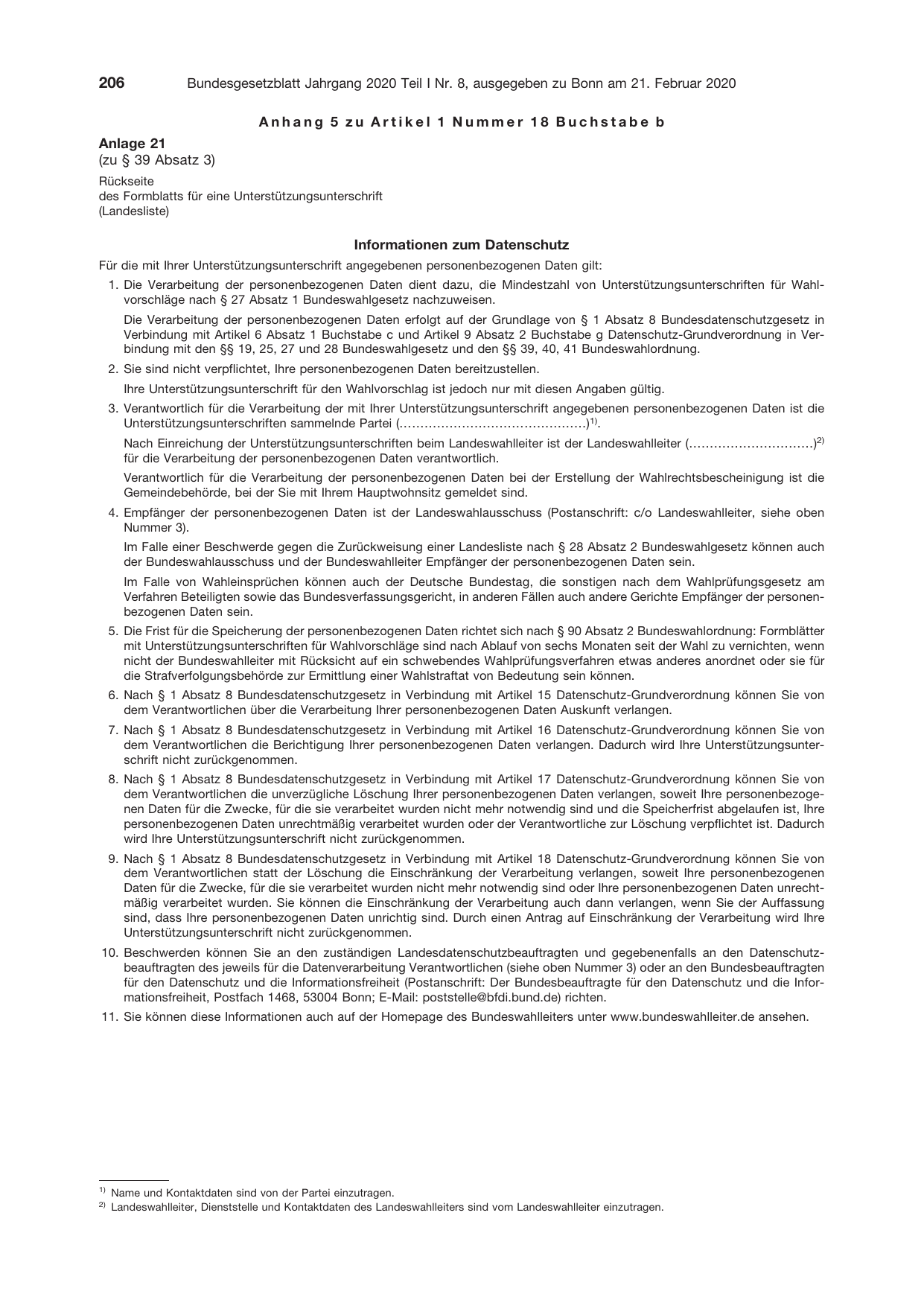 BGBl. 2020, Seite 206 — Originalseite als Abbildung