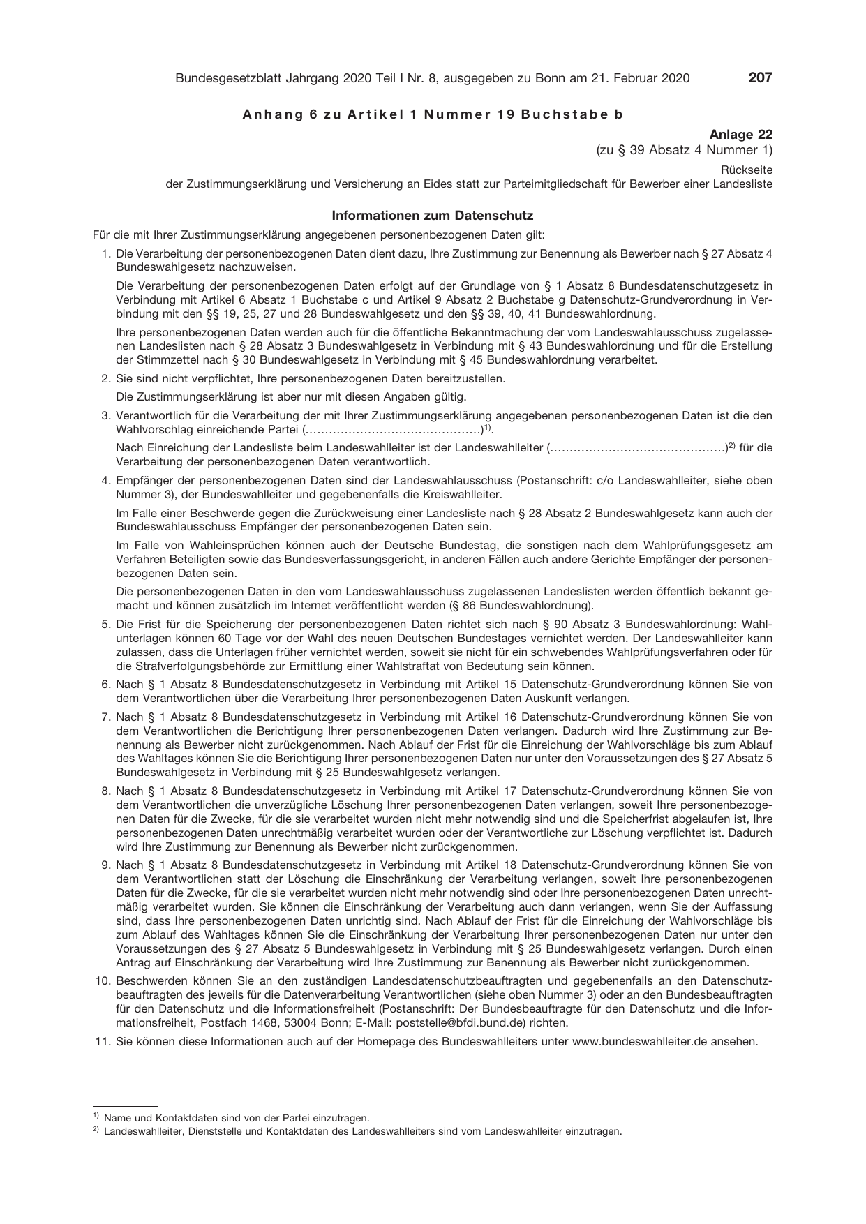 BGBl. 2020, Seite 207 — Originalseite als Abbildung