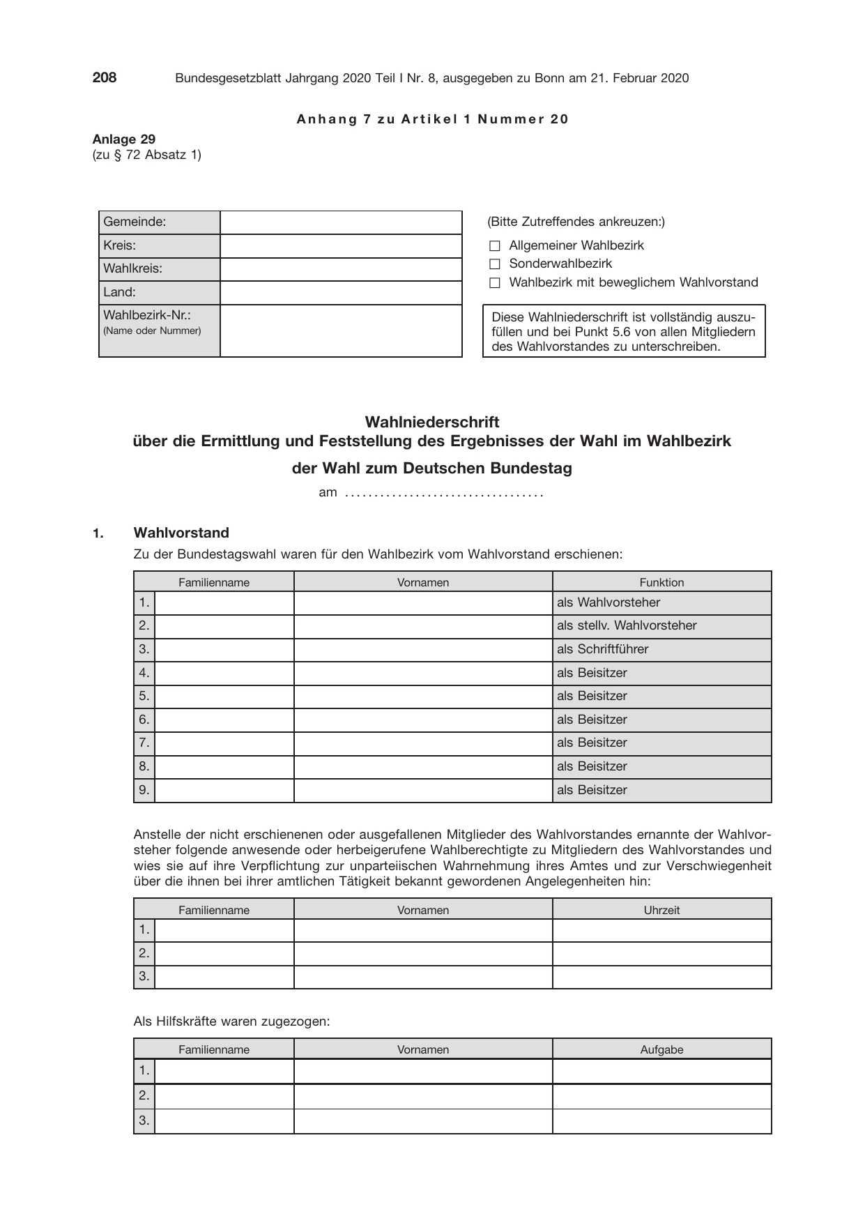 BGBl. 2020, Seite 208 — Originalseite als Abbildung