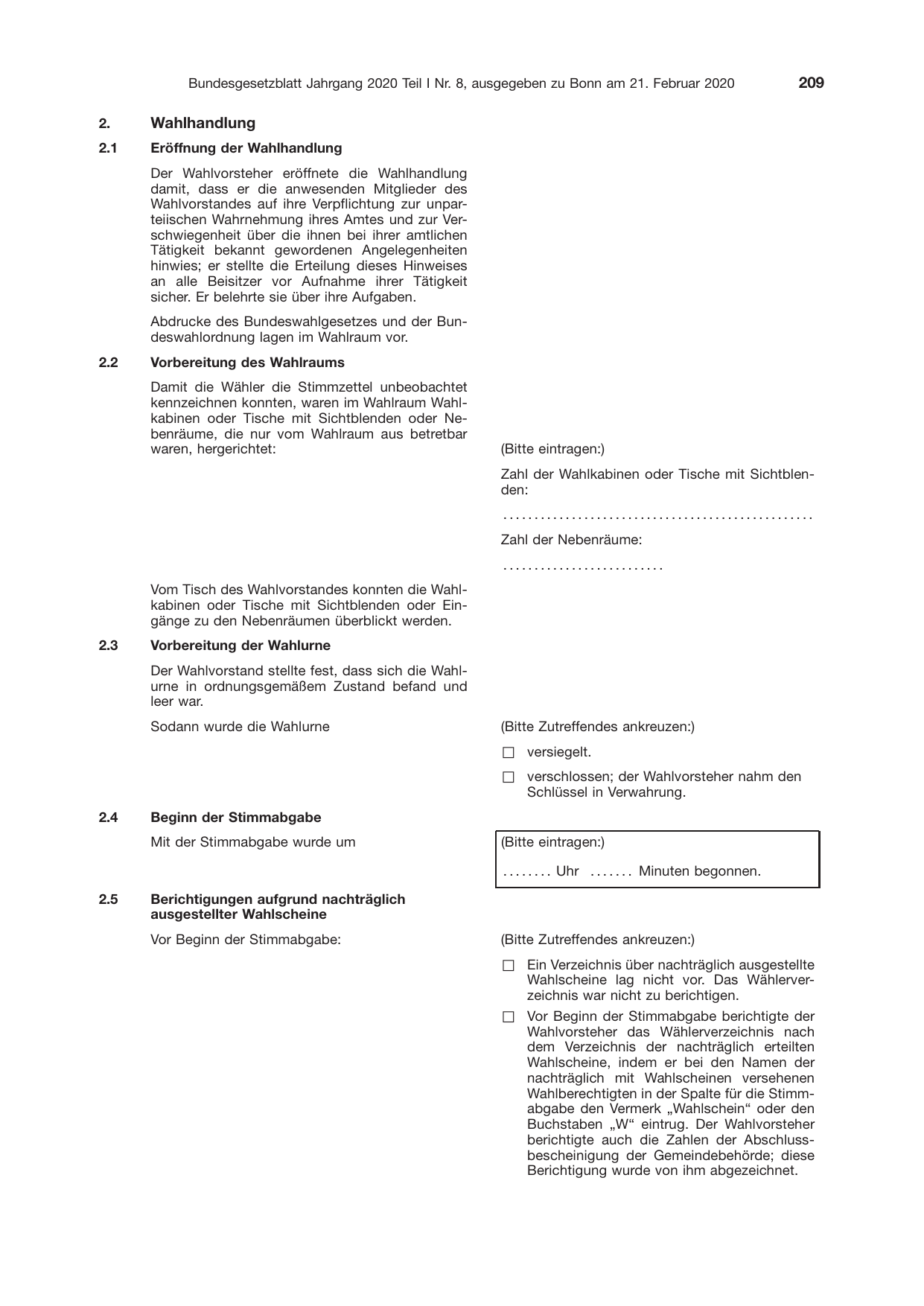 BGBl. 2020, Seite 209 — Originalseite als Abbildung