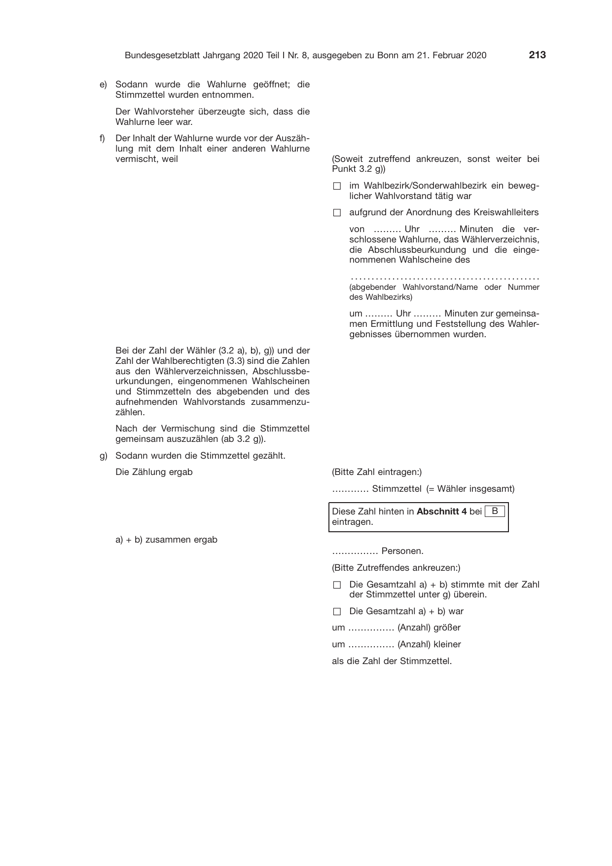 BGBl. 2020, Seite 213 — Originalseite als Abbildung