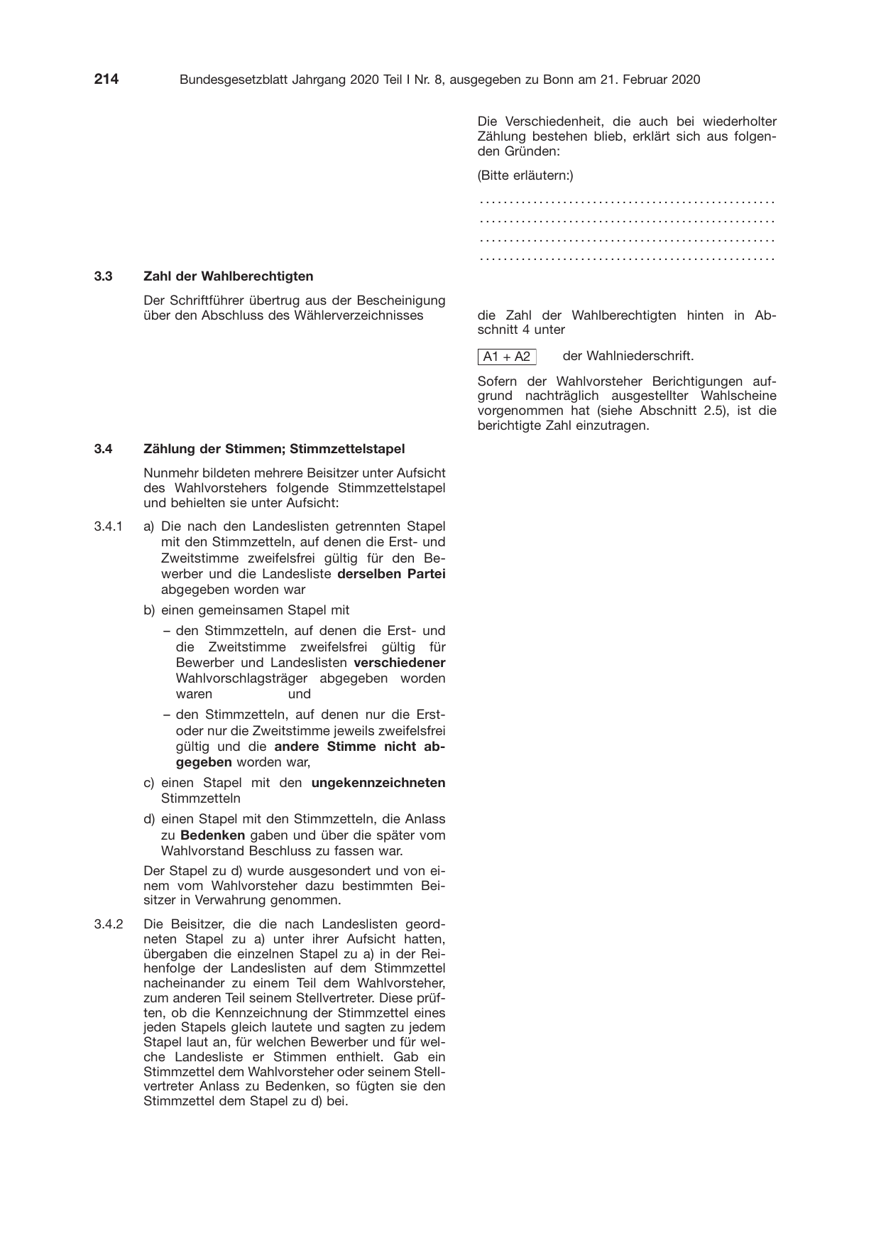BGBl. 2020, Seite 214 — Originalseite als Abbildung
