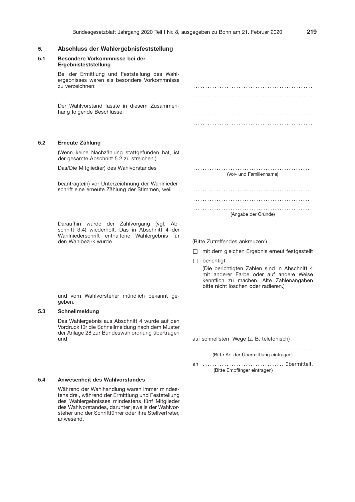BGBl. 2020, Seite 219 — Originalseite als Abbildung