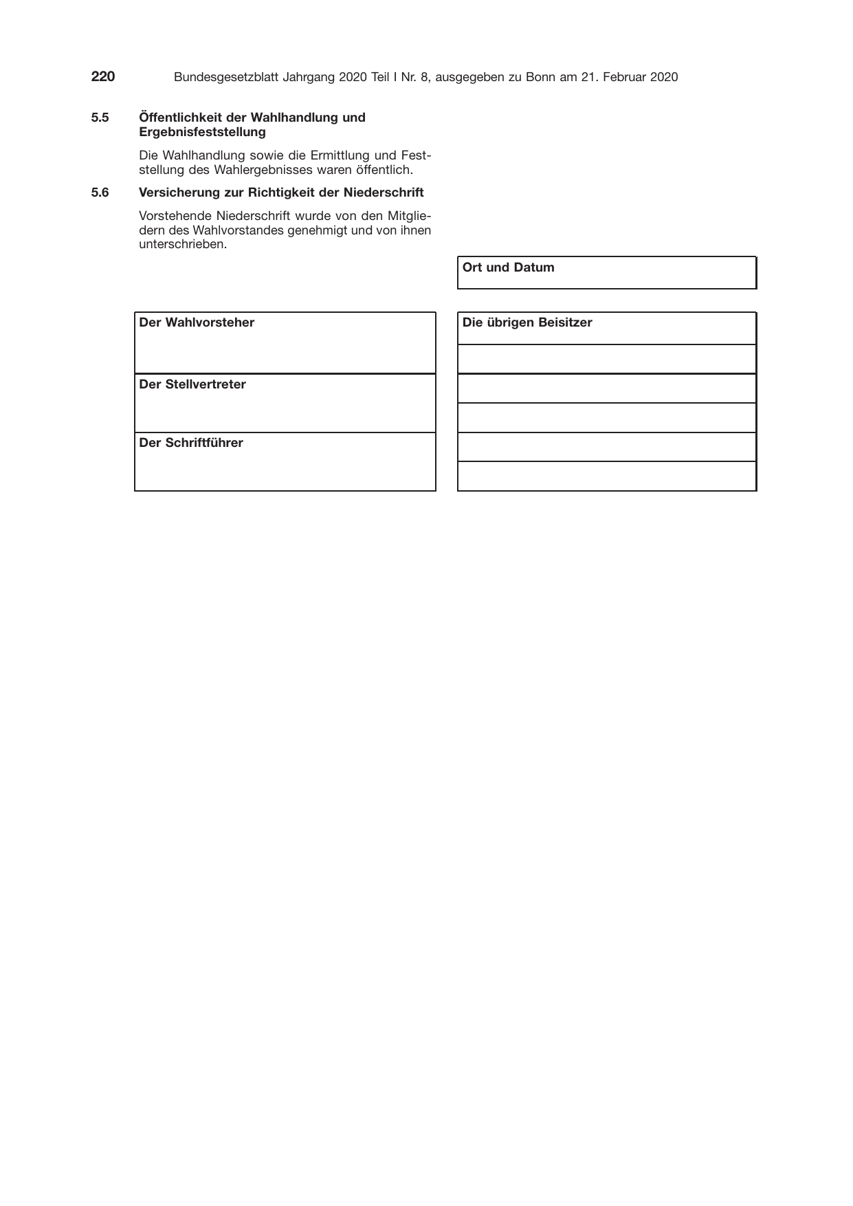 BGBl. 2020, Seite 220 — Originalseite als Abbildung