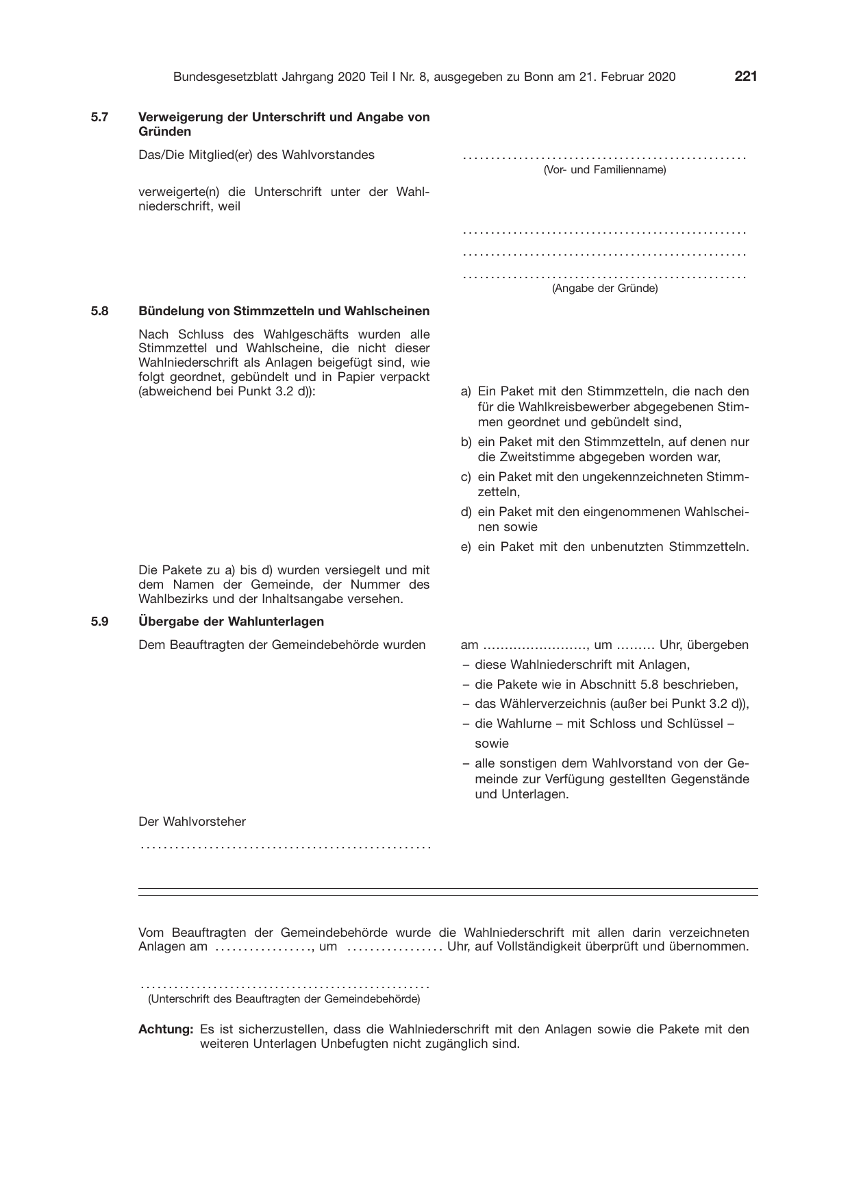 BGBl. 2020, Seite 221 — Originalseite als Abbildung