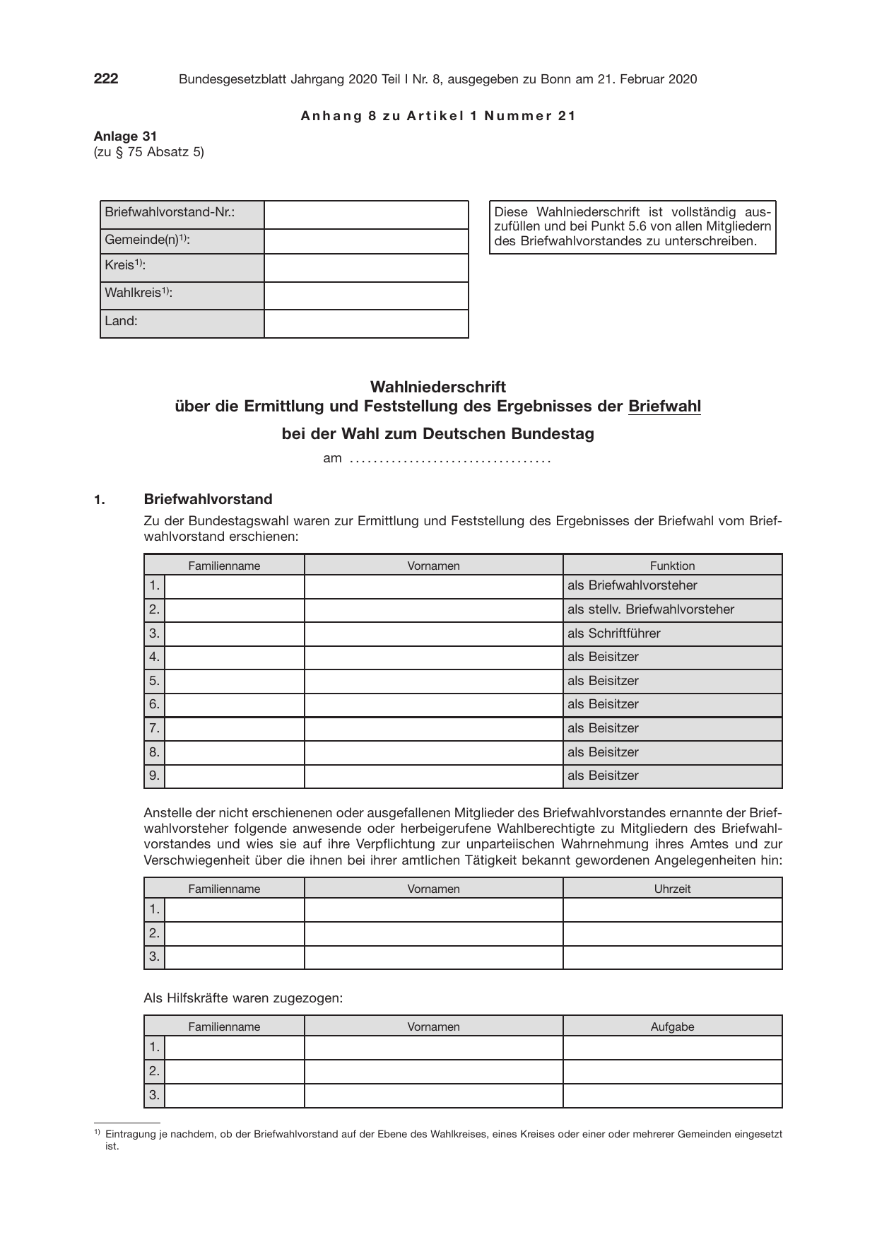 BGBl. 2020, Seite 222 — Originalseite als Abbildung