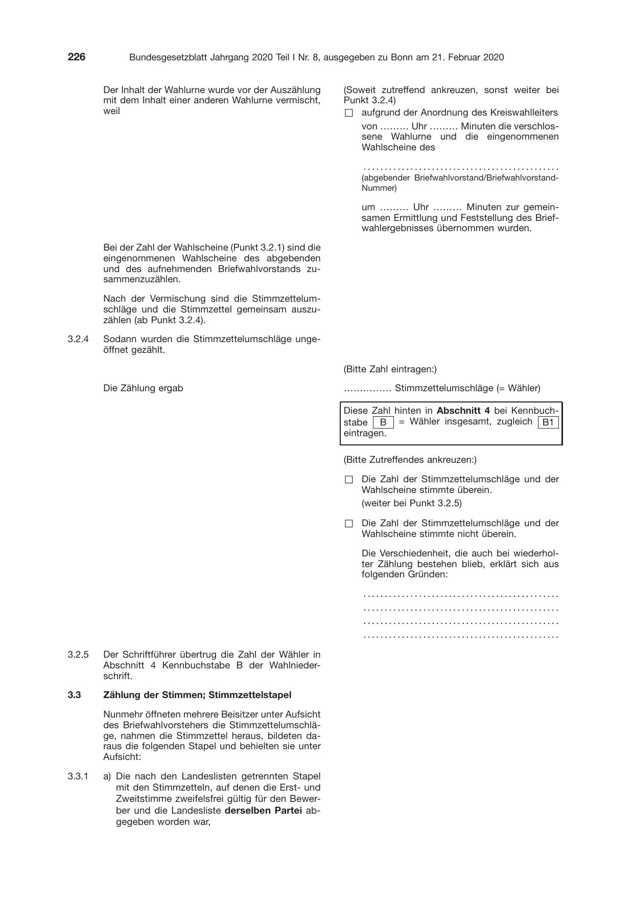 BGBl. 2020, Seite 226 — Originalseite als Abbildung