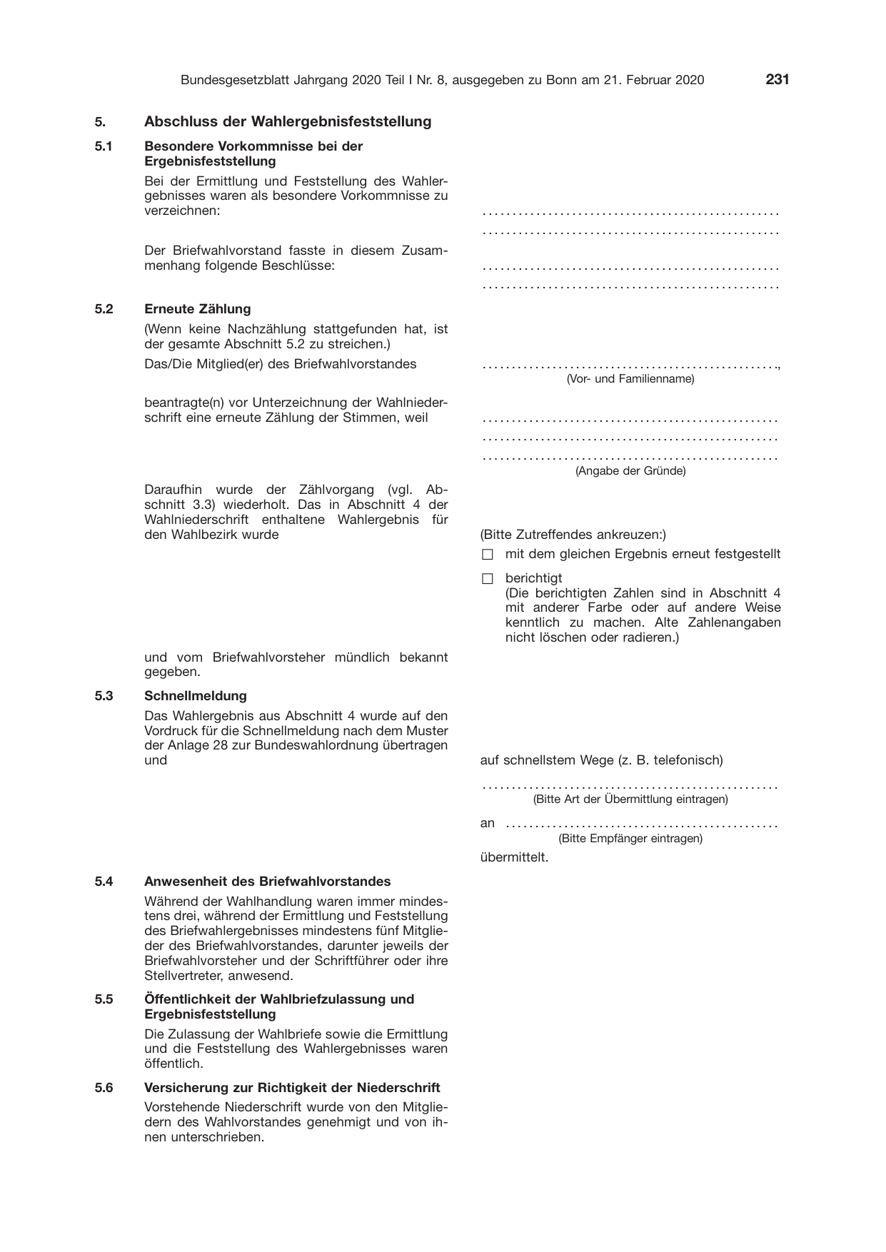 BGBl. 2020, Seite 231 — Originalseite als Abbildung