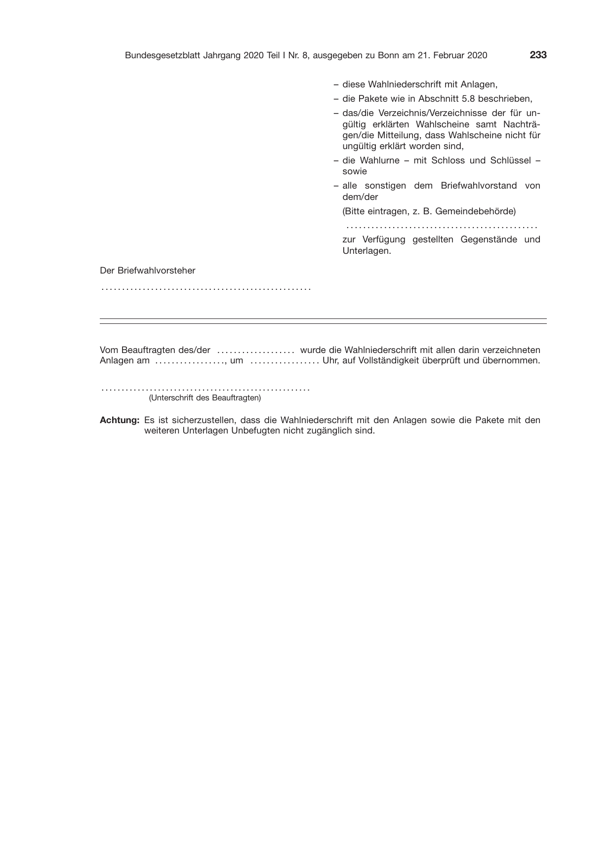 BGBl. 2020, Seite 233 — Originalseite als Abbildung