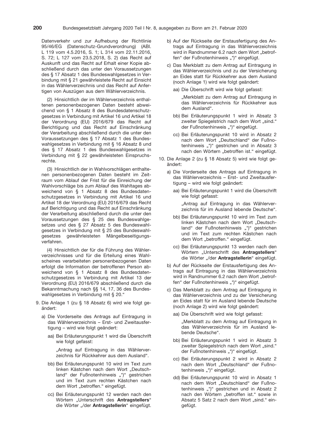 BGBl. 2020, Seite 200 — Originalseite als Abbildung