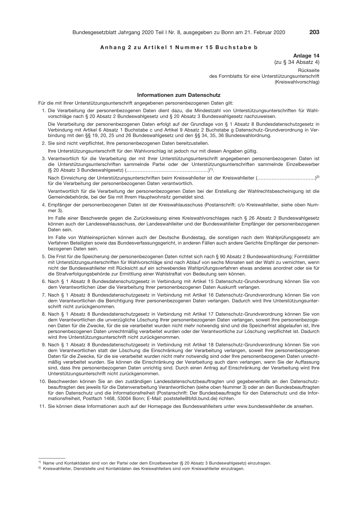 BGBl. 2020, Seite 203 — Originalseite als Abbildung