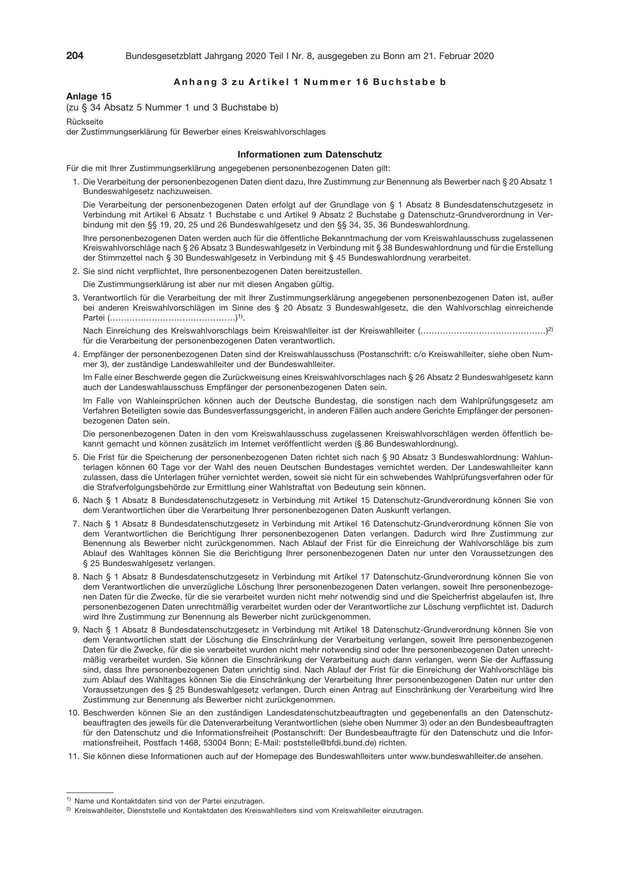 BGBl. 2020, Seite 204 — Originalseite als Abbildung