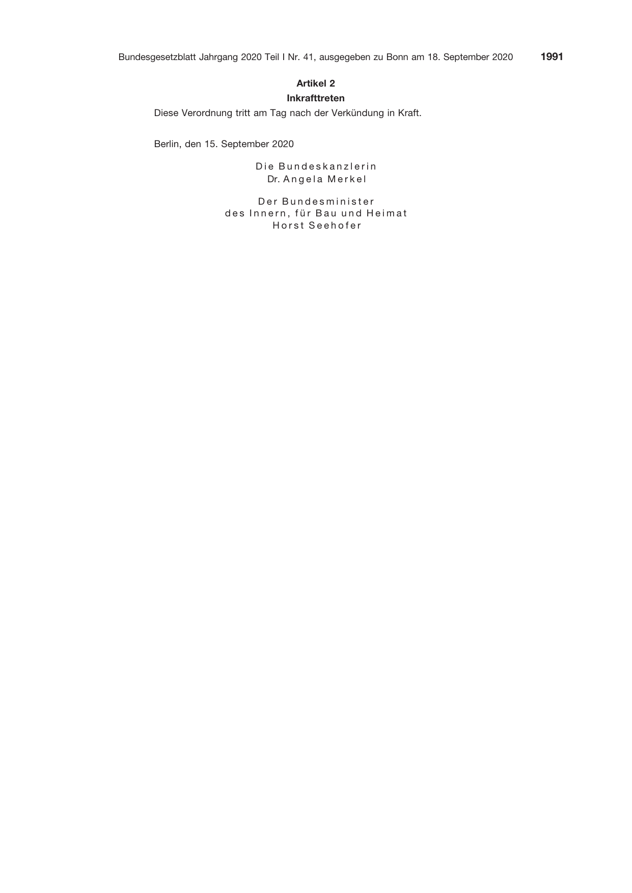BGBl. 2020, Seite 1991 — Originalseite als Abbildung