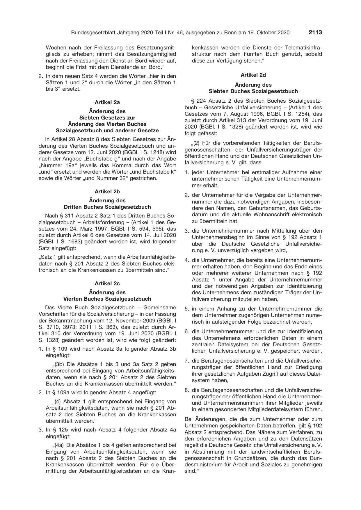 BGBl. 2020, Seite 2113 — Originalseite als Abbildung
