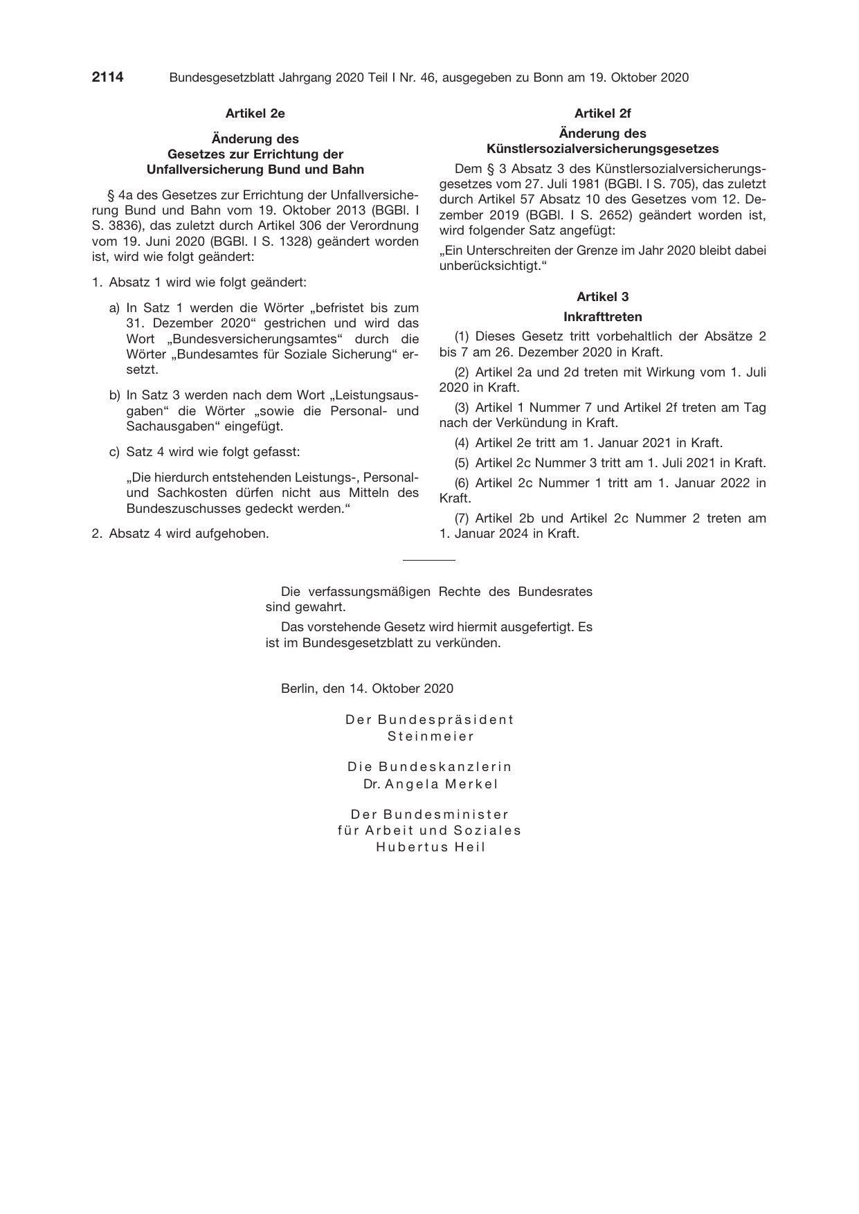 BGBl. 2020, Seite 2114 — Originalseite als Abbildung
