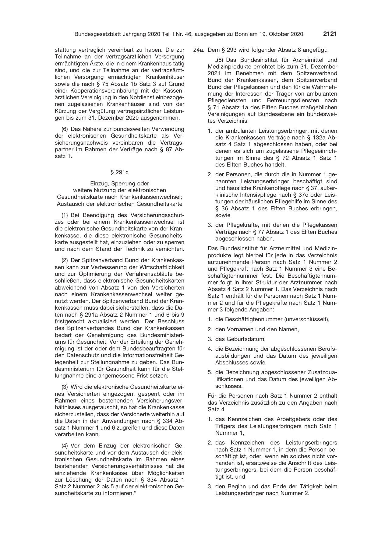 BGBl. 2020, Seite 2121 — Originalseite als Abbildung