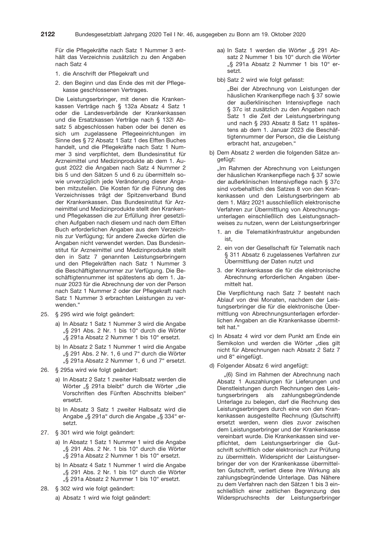 BGBl. 2020, Seite 2122 — Originalseite als Abbildung