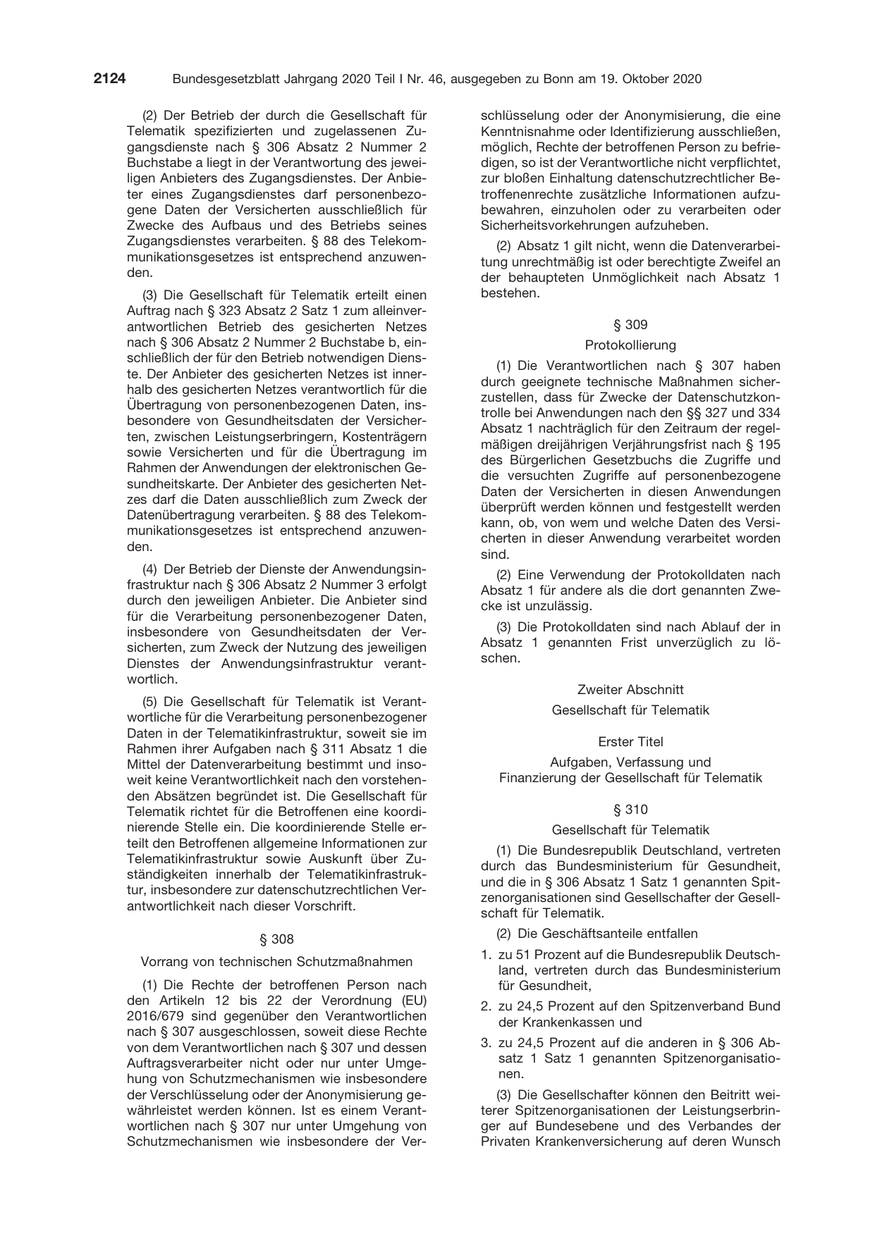 BGBl. 2020, Seite 2124 — Originalseite als Abbildung