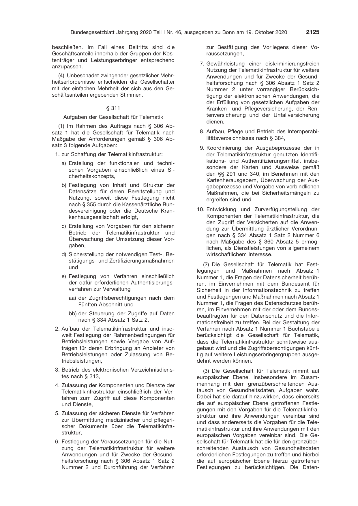 BGBl. 2020, Seite 2125 — Originalseite als Abbildung