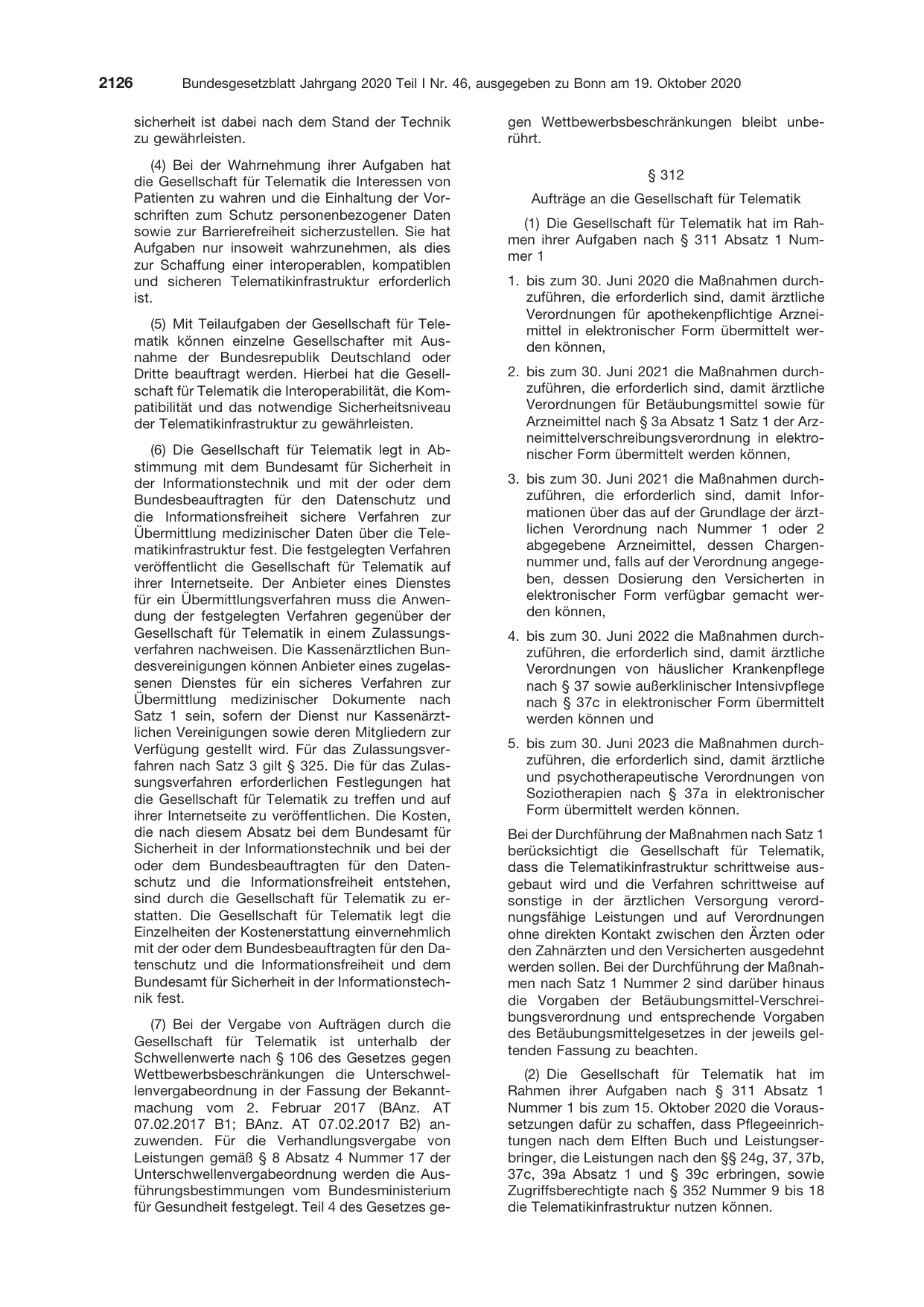 BGBl. 2020, Seite 2126 — Originalseite als Abbildung