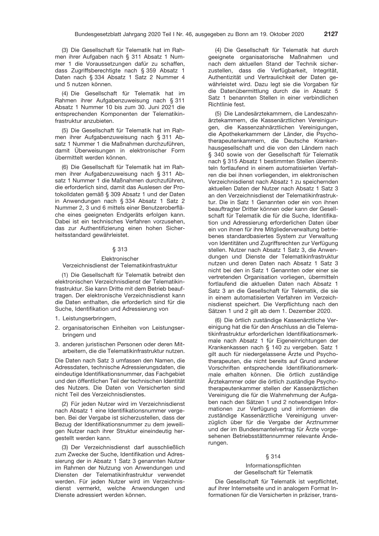 BGBl. 2020, Seite 2127 — Originalseite als Abbildung
