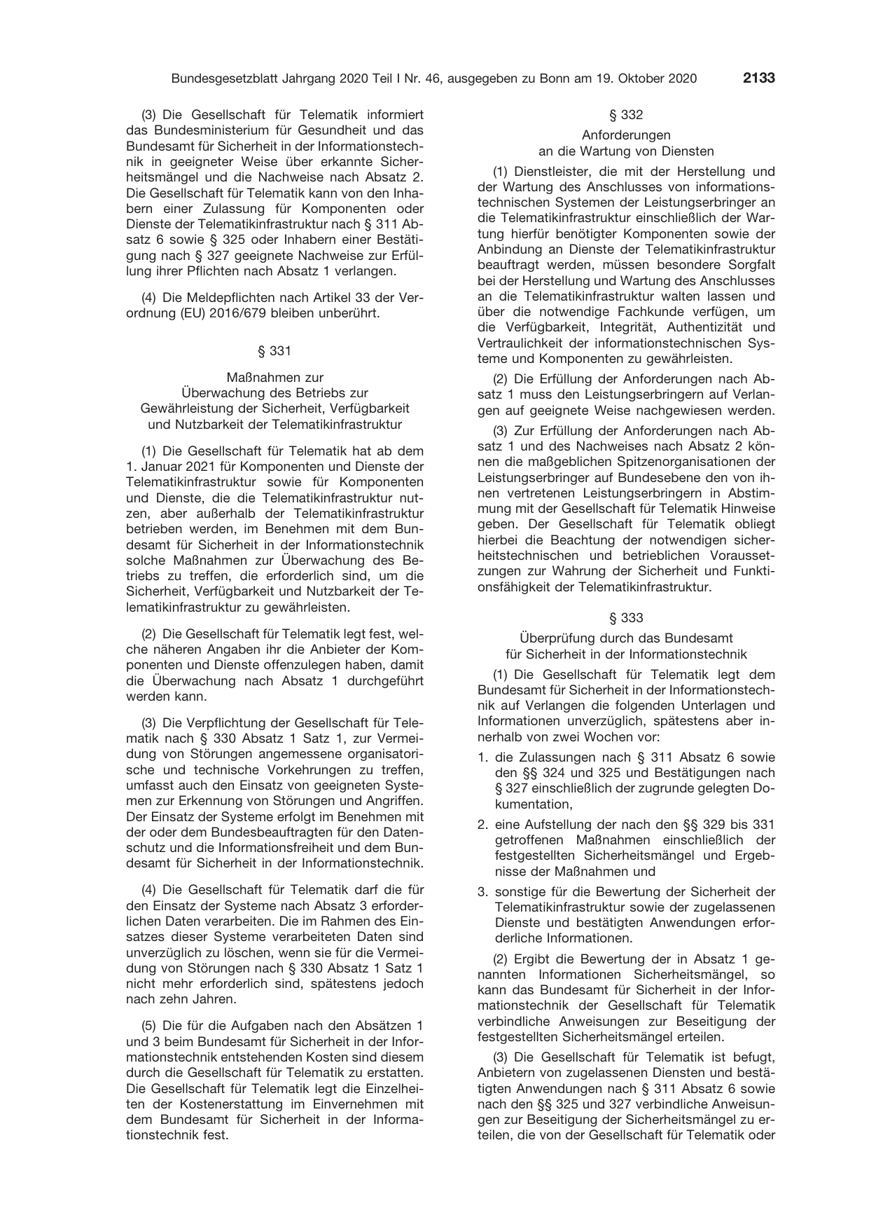 BGBl. 2020, Seite 2133 — Originalseite als Abbildung
