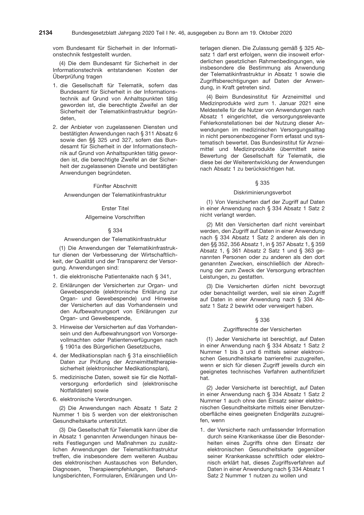 BGBl. 2020, Seite 2134 — Originalseite als Abbildung