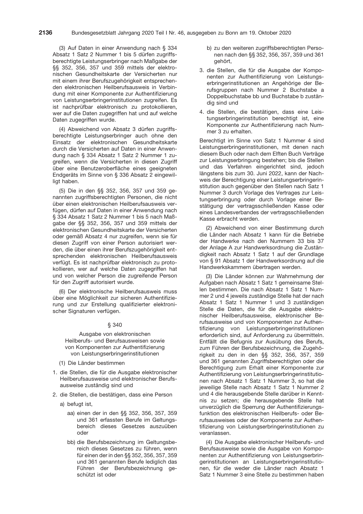 BGBl. 2020, Seite 2136 — Originalseite als Abbildung