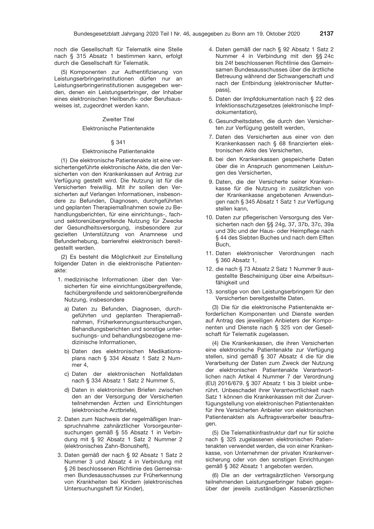 BGBl. 2020, Seite 2137 — Originalseite als Abbildung