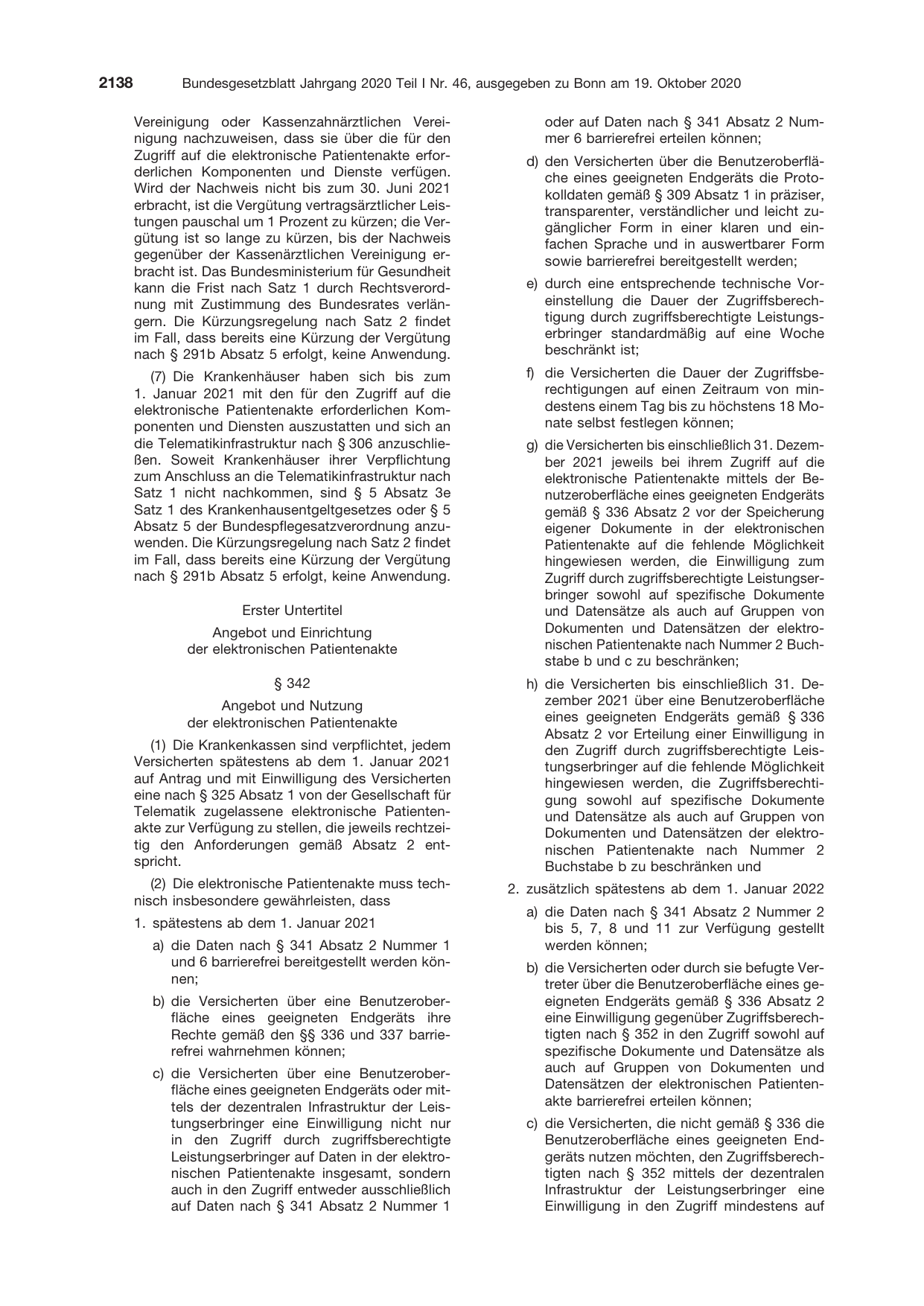 BGBl. 2020, Seite 2138 — Originalseite als Abbildung