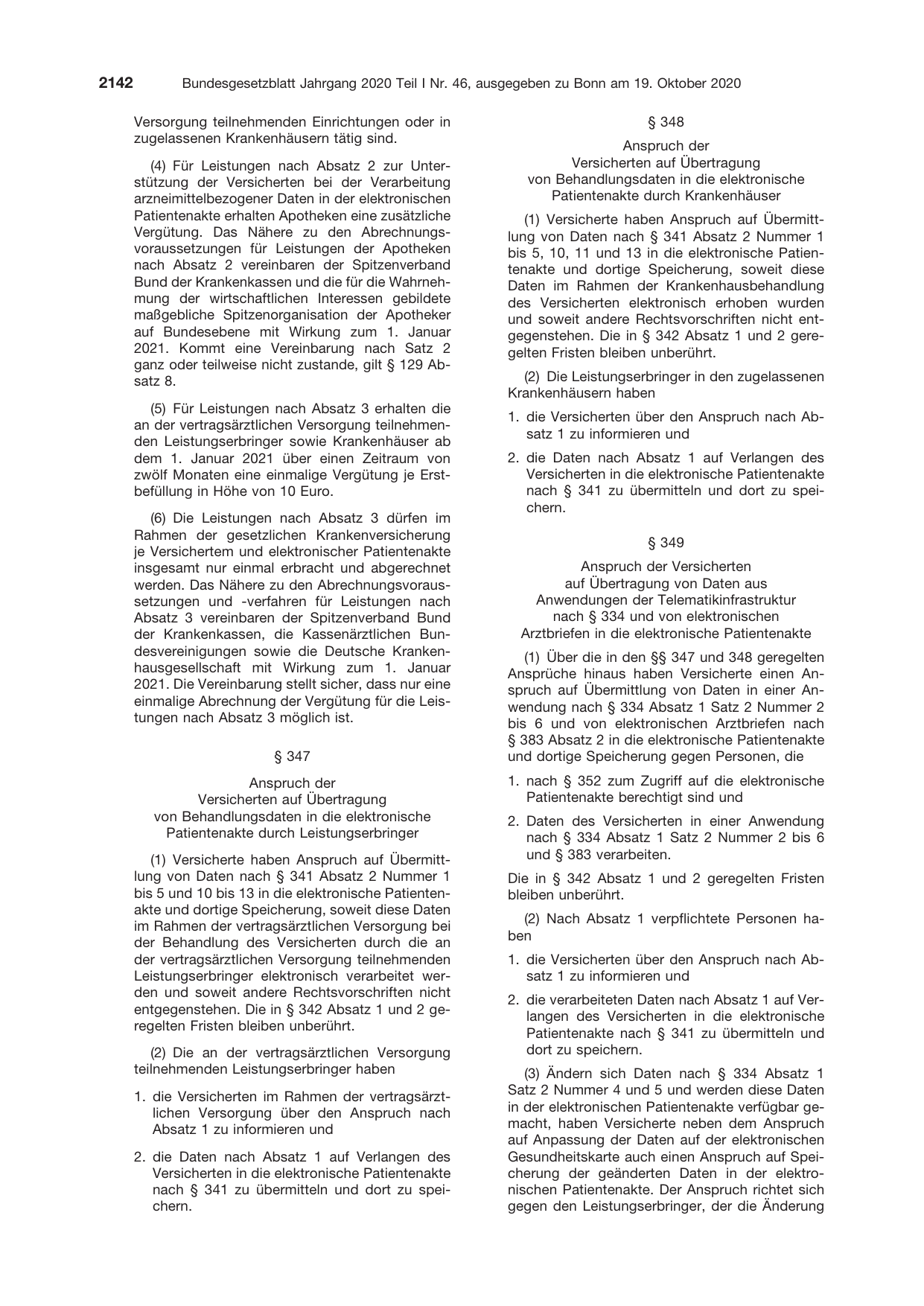 BGBl. 2020, Seite 2142 — Originalseite als Abbildung
