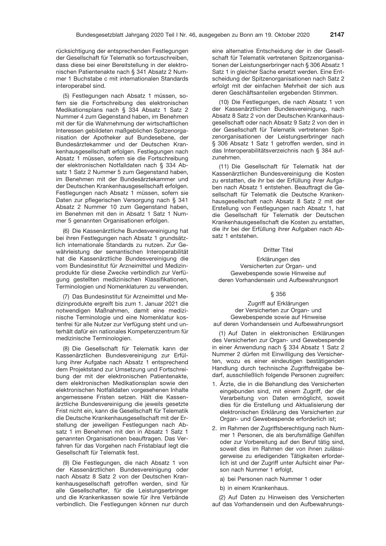 BGBl. 2020, Seite 2147 — Originalseite als Abbildung